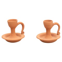 Set of two Rustic Earthenware Candle Holder, circa 1960 