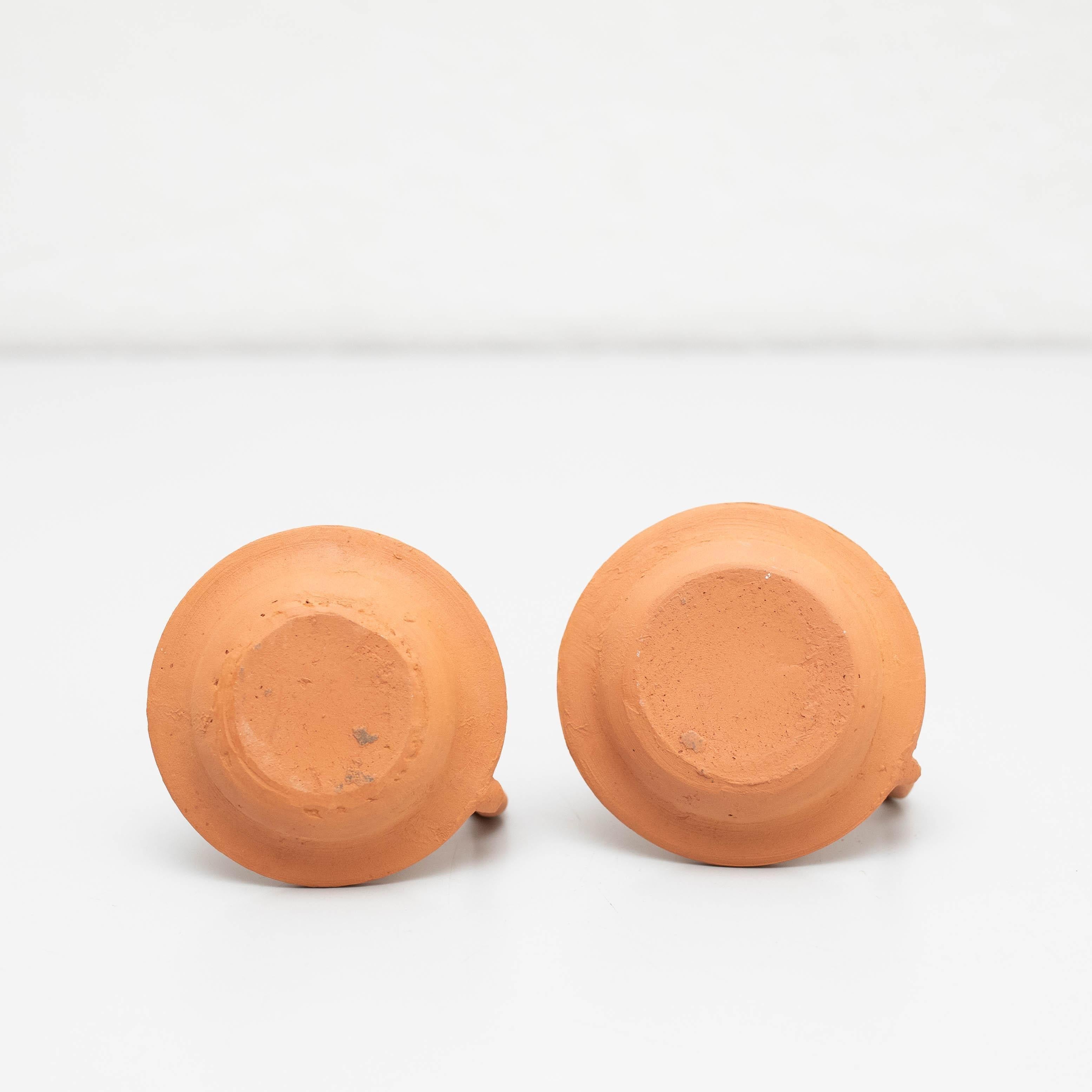 Set of Two Rustic Earthenware Candle Holders, Spain, circa 1960 In Good Condition For Sale In Barcelona, ES