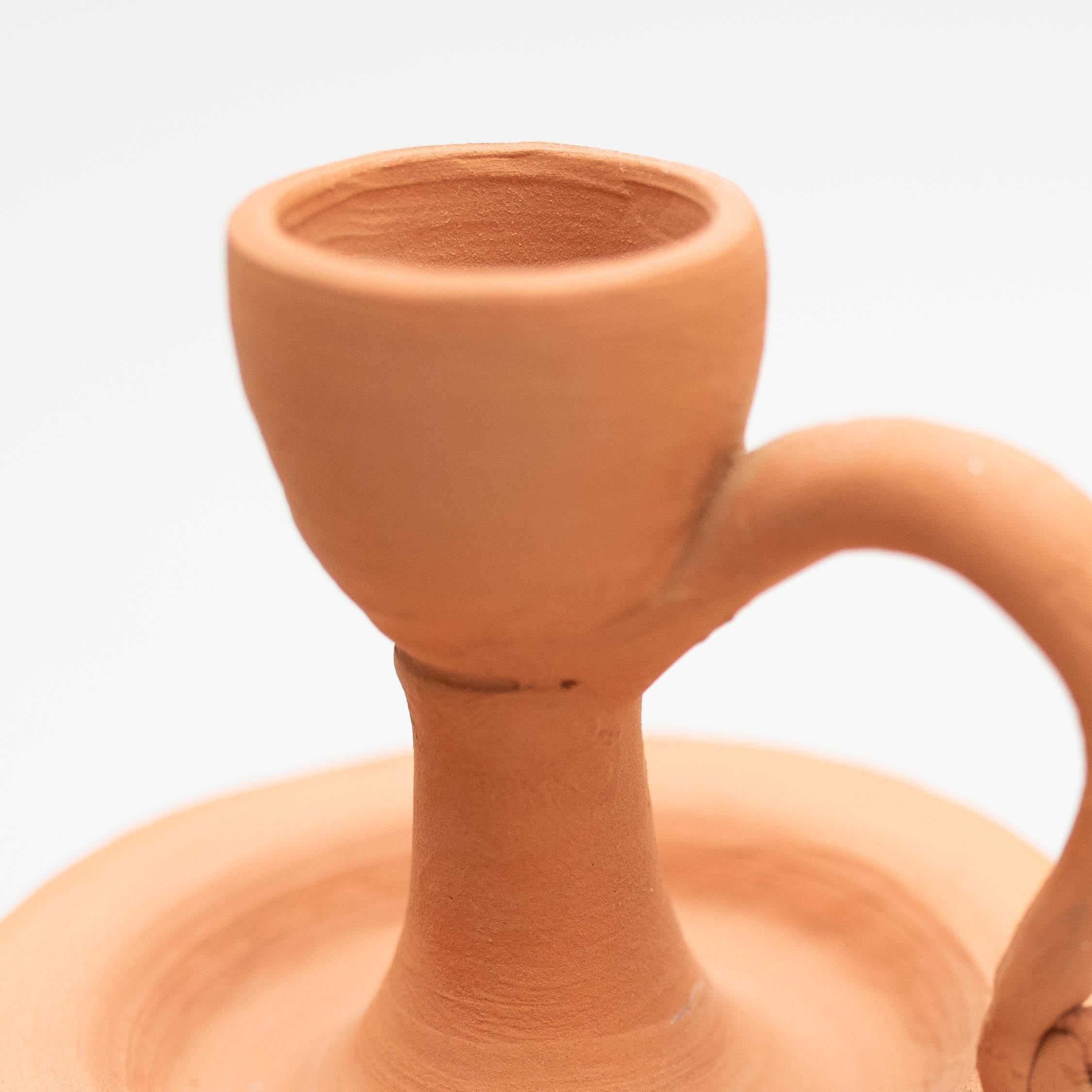 Set of Two Rustic Earthenware Candle Holders, Spain, circa 1960 For Sale 1