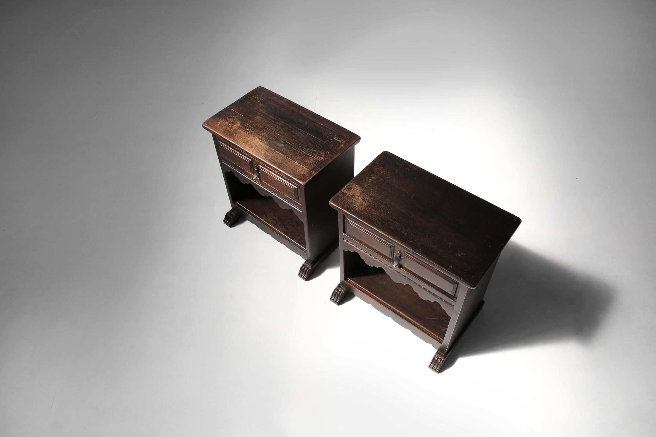 Belgian Set of Two Rustic Nightstand circa1900 For Sale