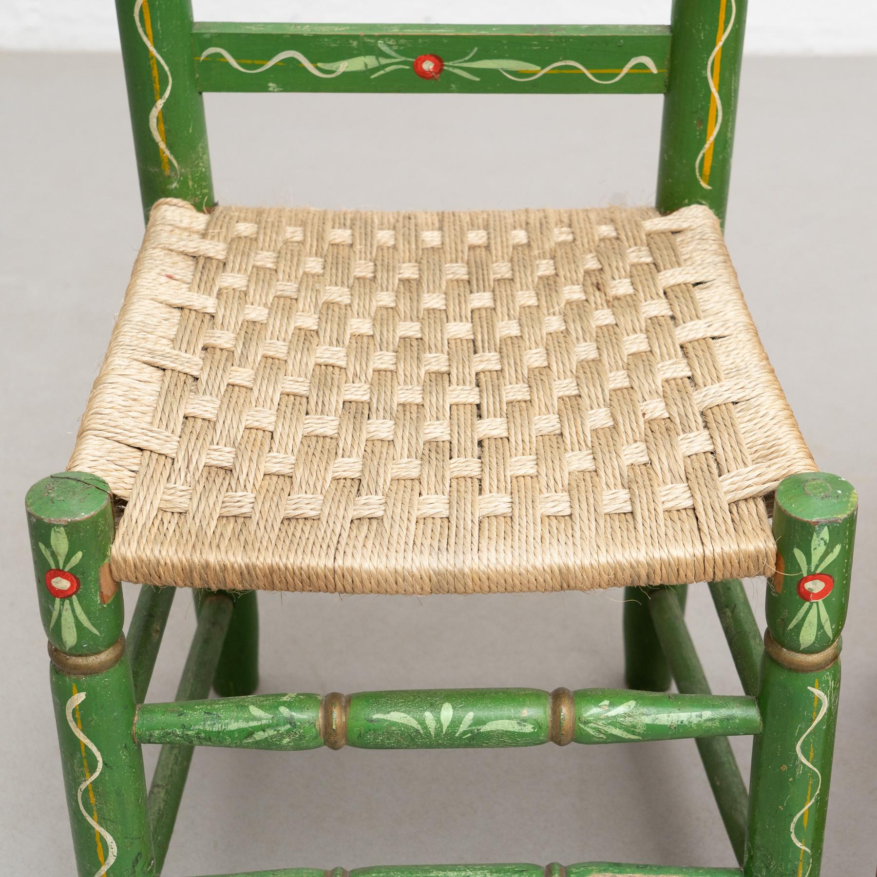 Set of Two Rustic Traditional Hand-Painted Wood Chairs, circa 1940 7