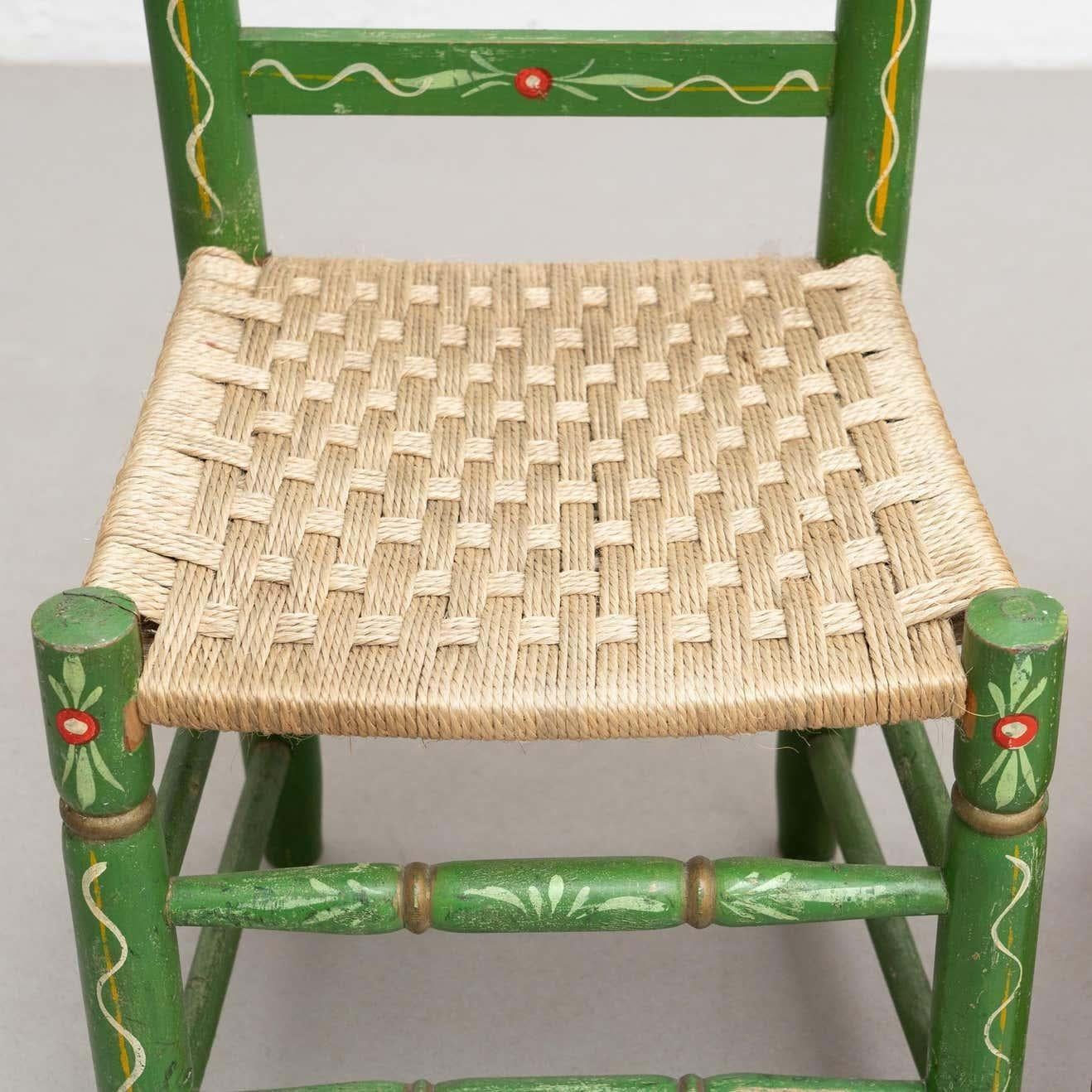 Set of Two Rustic Traditional Hand Painted Wood Chairs, circa 1940 For Sale 7