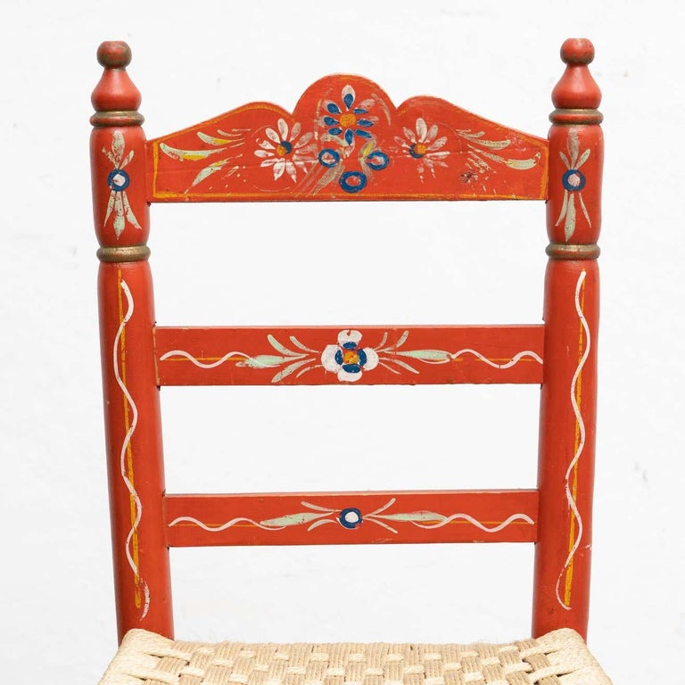Set of Two Rustic Traditional HandPainted Wood Chairs, circa 1940 For Sale at 1stDibs