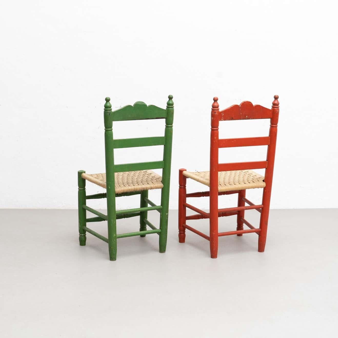 Set of Two Rustic Traditional Hand-Painted Wood Chairs, circa 1940 4