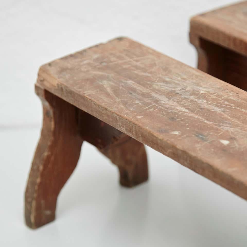 Set of Two Rustic Traditional Wood Stool for Fireplace Tools, circa 1920 In Good Condition For Sale In Barcelona, Barcelona