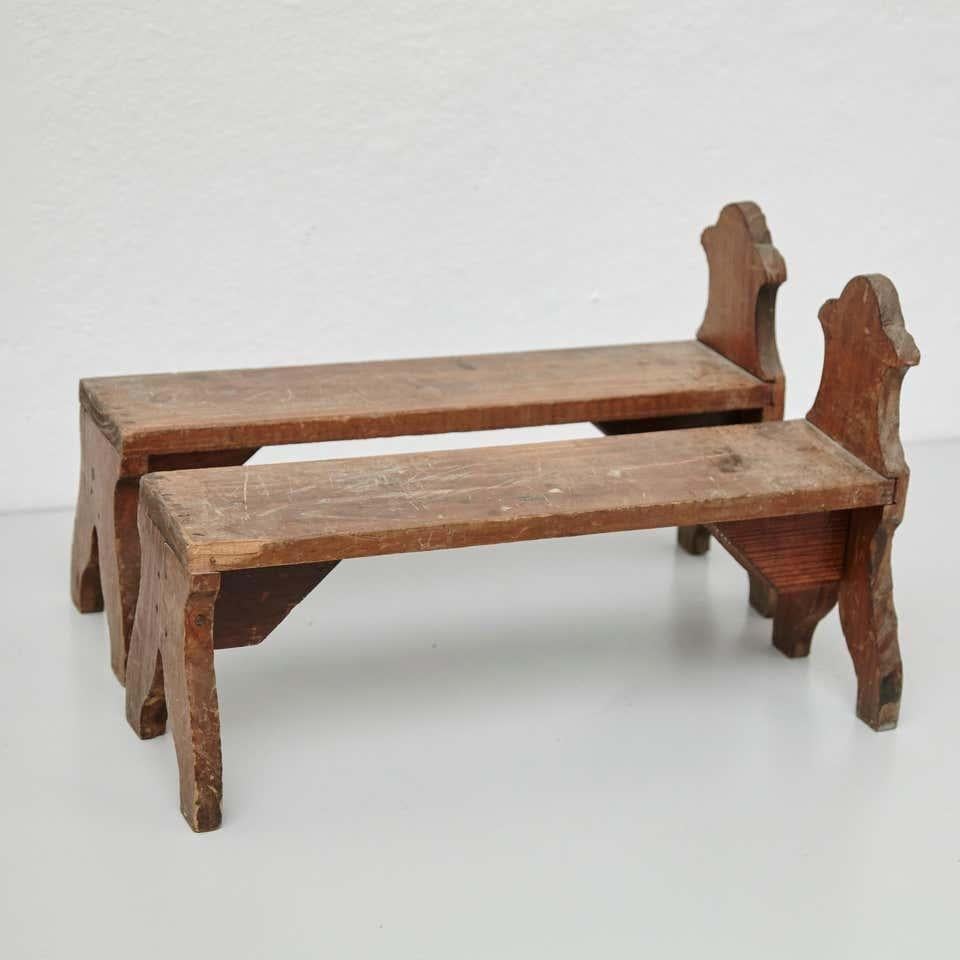 Early 20th Century Set of Two Rustic Traditional Wood Stool for Fireplace Tools, circa 1920 For Sale