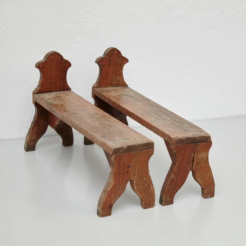 Set of Two Rustic Traditional Wood Stool for Fireplace Tools, circa 1920 For Sale 1