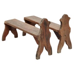 Set of Two Rustic Traditional Wood Stool for Fireplace Tools, circa 1920
