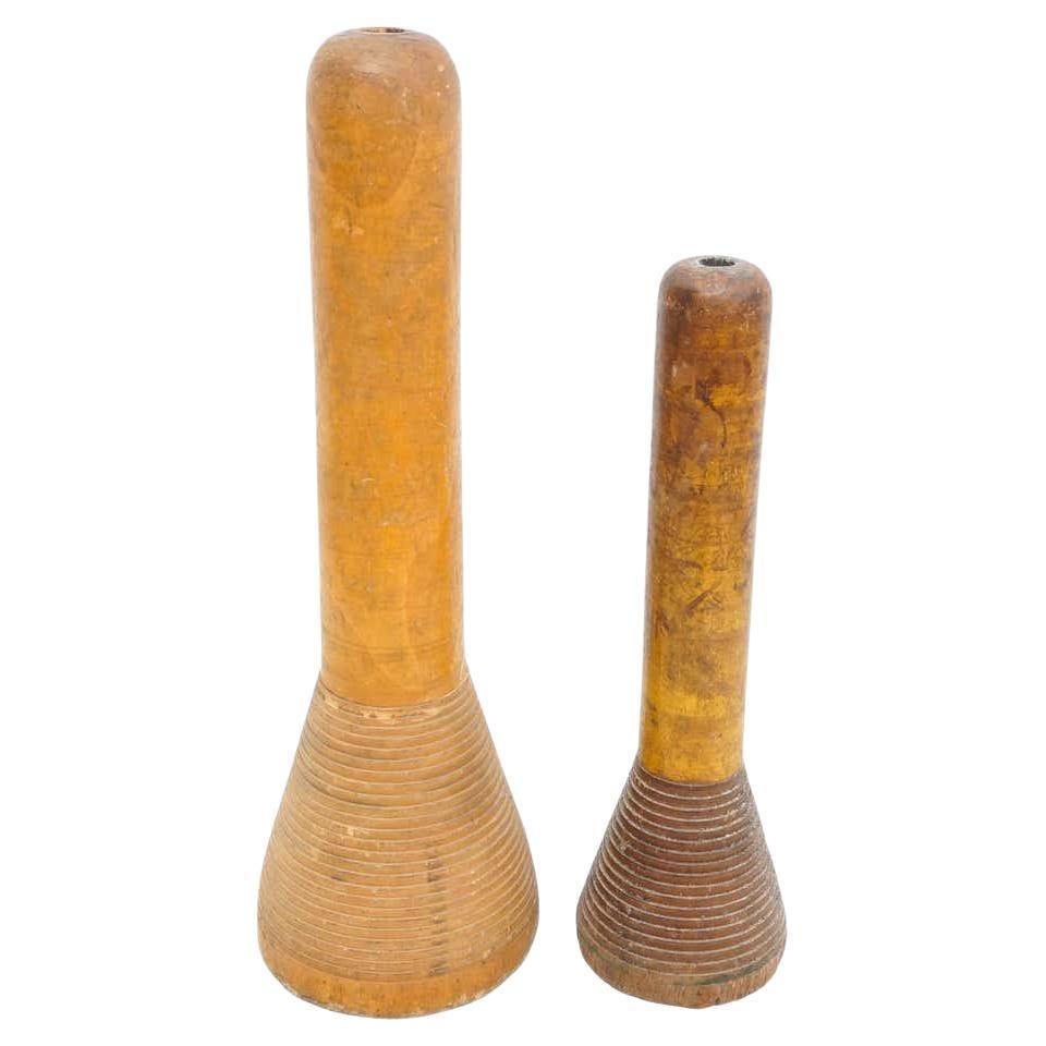 Set of Two Rustic Wooden Spools of Thread, circa 1930 For Sale