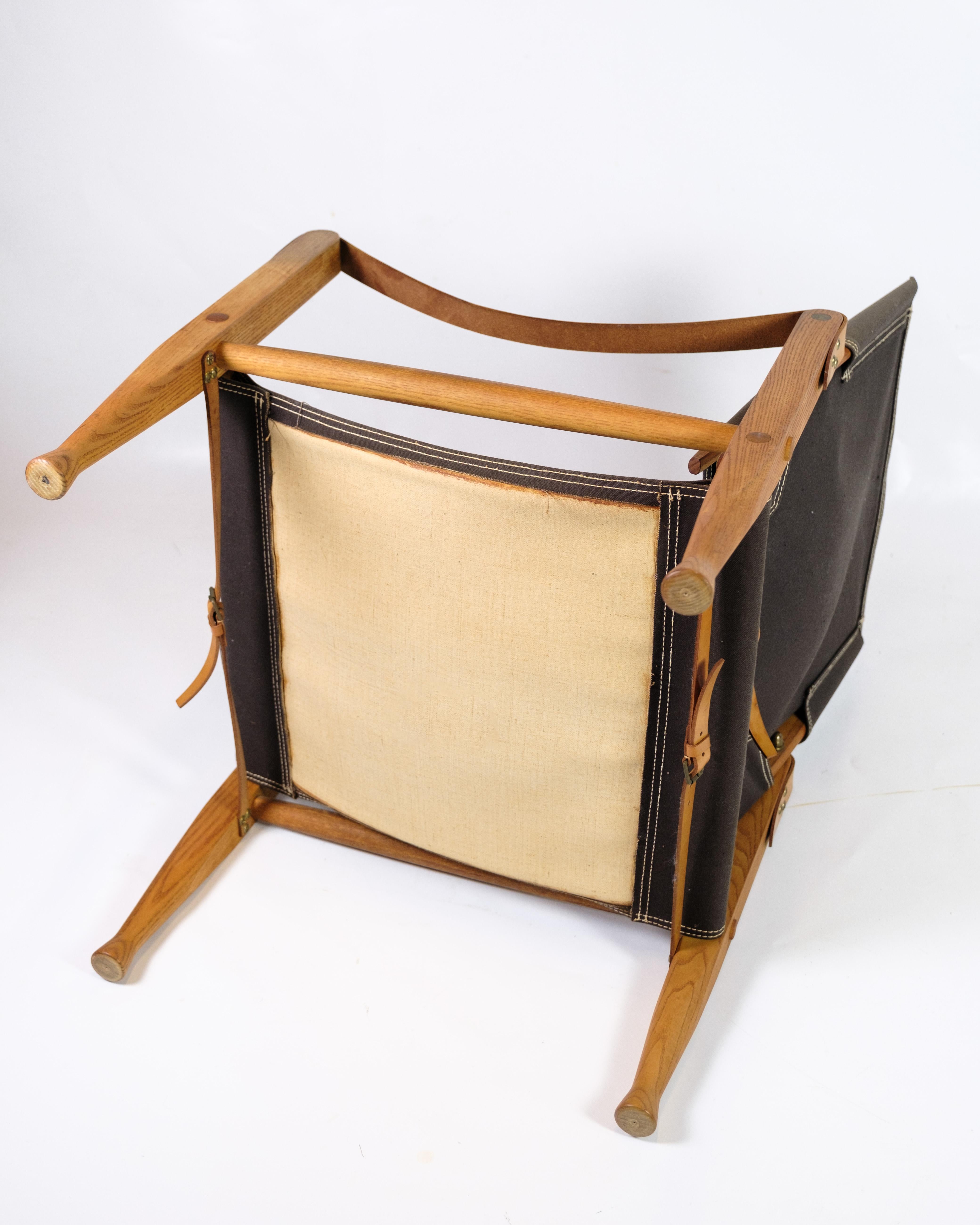Set Of Two Safari Armchairs Made In Ash & Brown Canvas By Kaare Klint 4