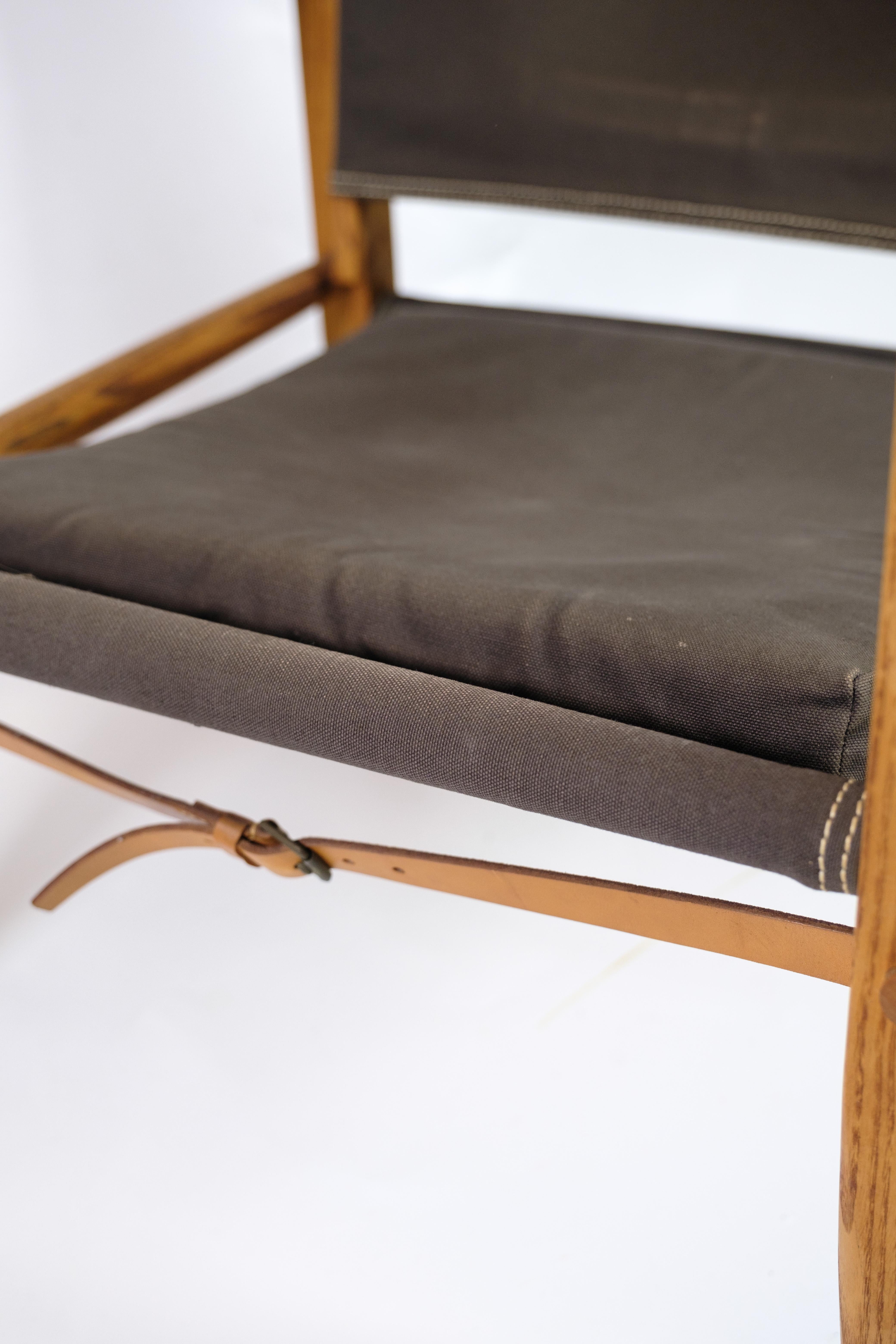 Set Of Two Safari Armchairs Made In Ash & Brown Canvas By Kaare Klint In Good Condition In Lejre, DK
