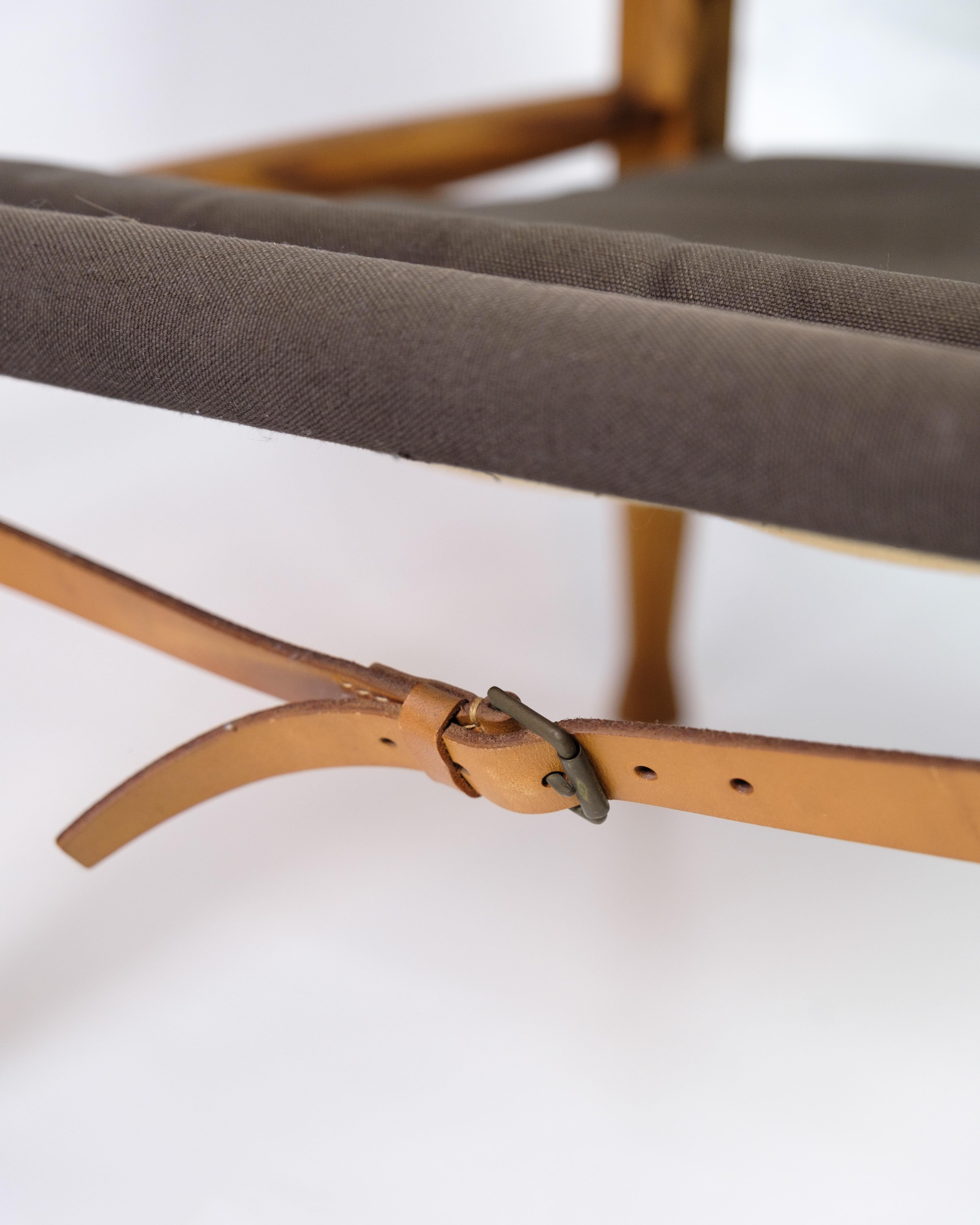 Late 20th Century Set Of Two Safari Armchairs Made In Ash & Brown Canvas By Kaare Klint