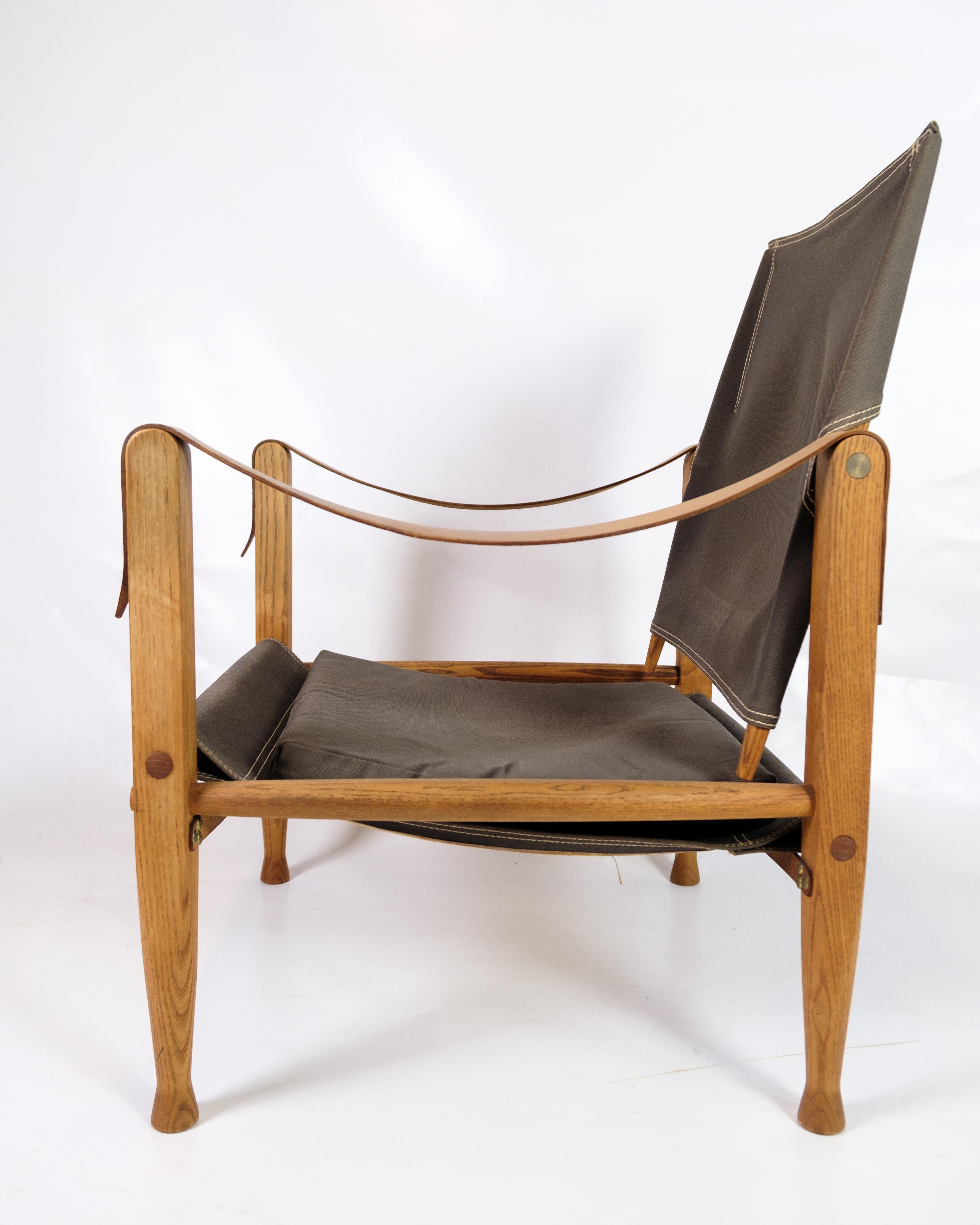Set Of Two Safari Armchairs Made In Ash & Brown Canvas By Kaare Klint 2