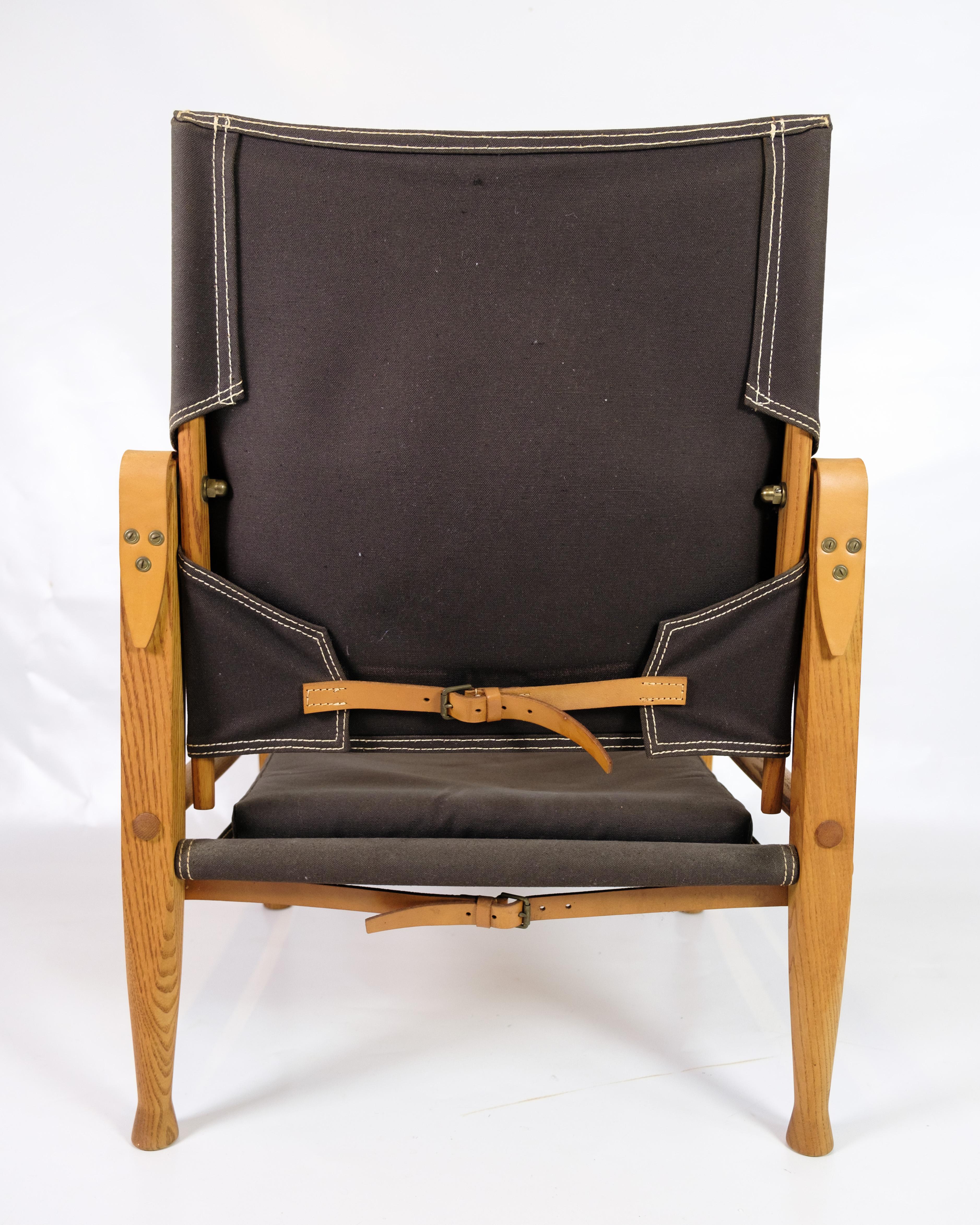 Set Of Two Safari Armchairs Made In Ash & Brown Canvas By Kaare Klint 3