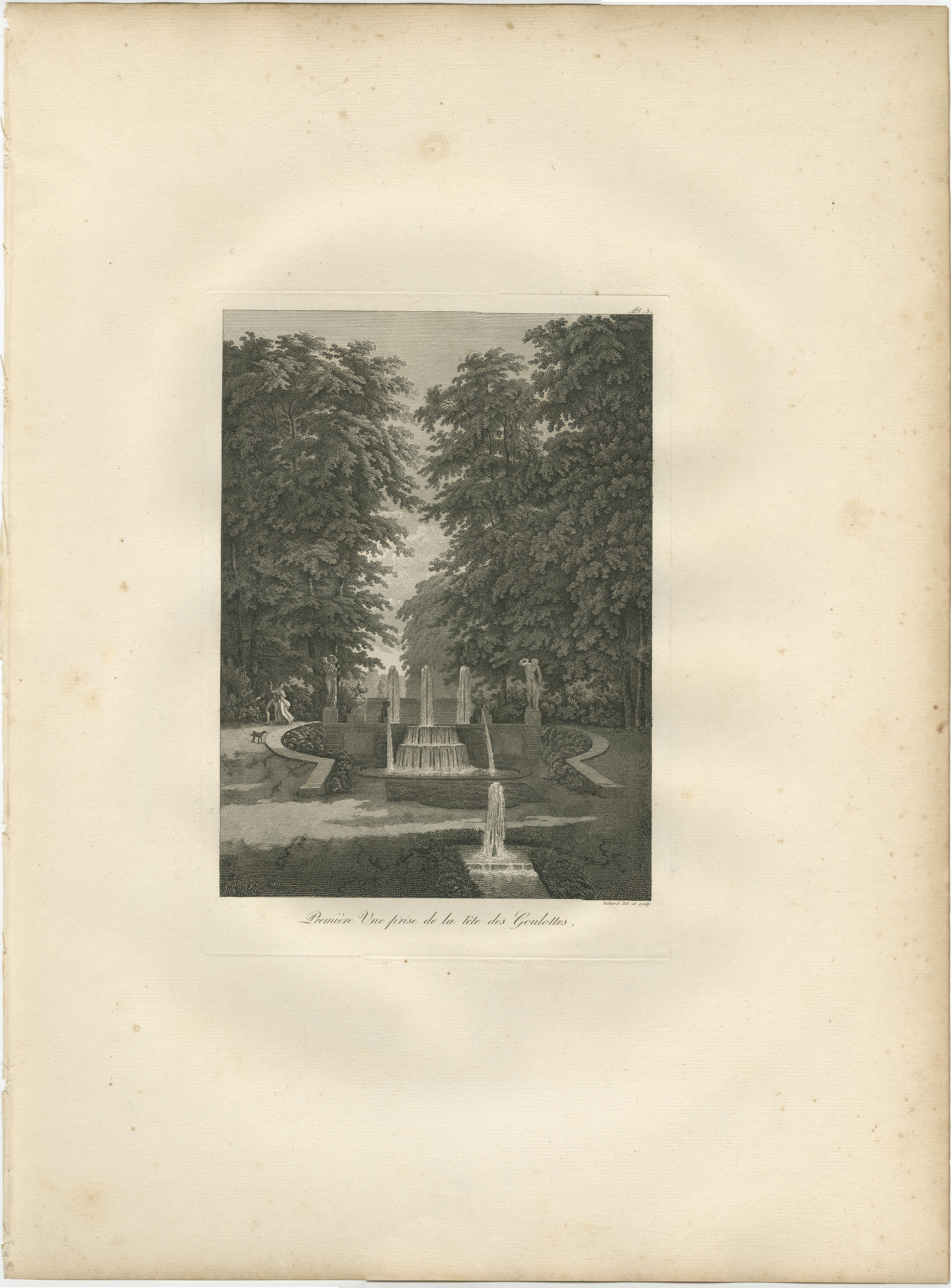 Set of Two Saint-Cloud Garden Fountain Engravings by Baltard, Paris, 1803