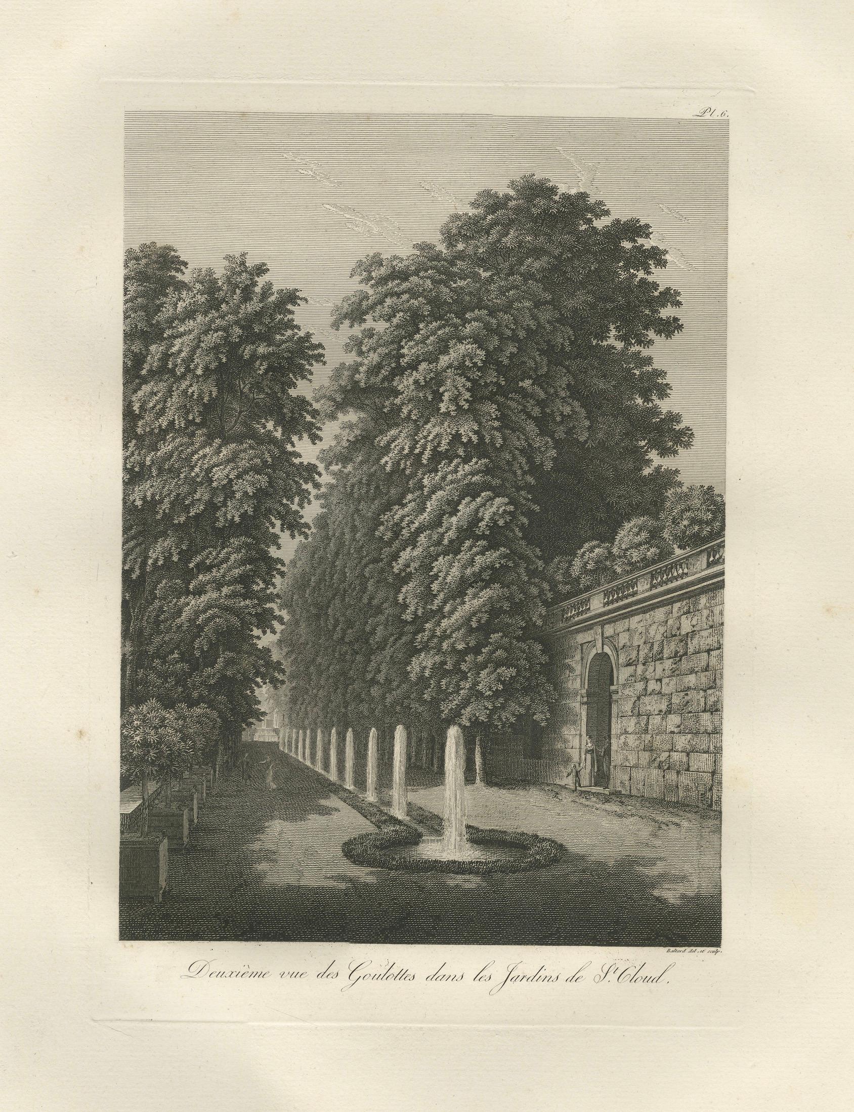 Set of Two Saint-Cloud Garden Fountain Engravings by Baltard, Paris, 1803