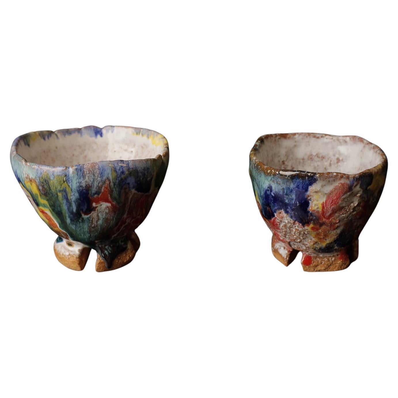 Set of two sake cups by Seigan - famous Hagi potter