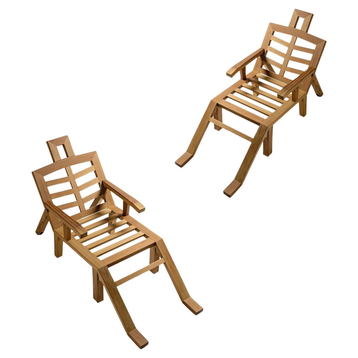Set of Two Salvador Dali Contemporary Portlligat Wood Sculpture Sunbed For Sale