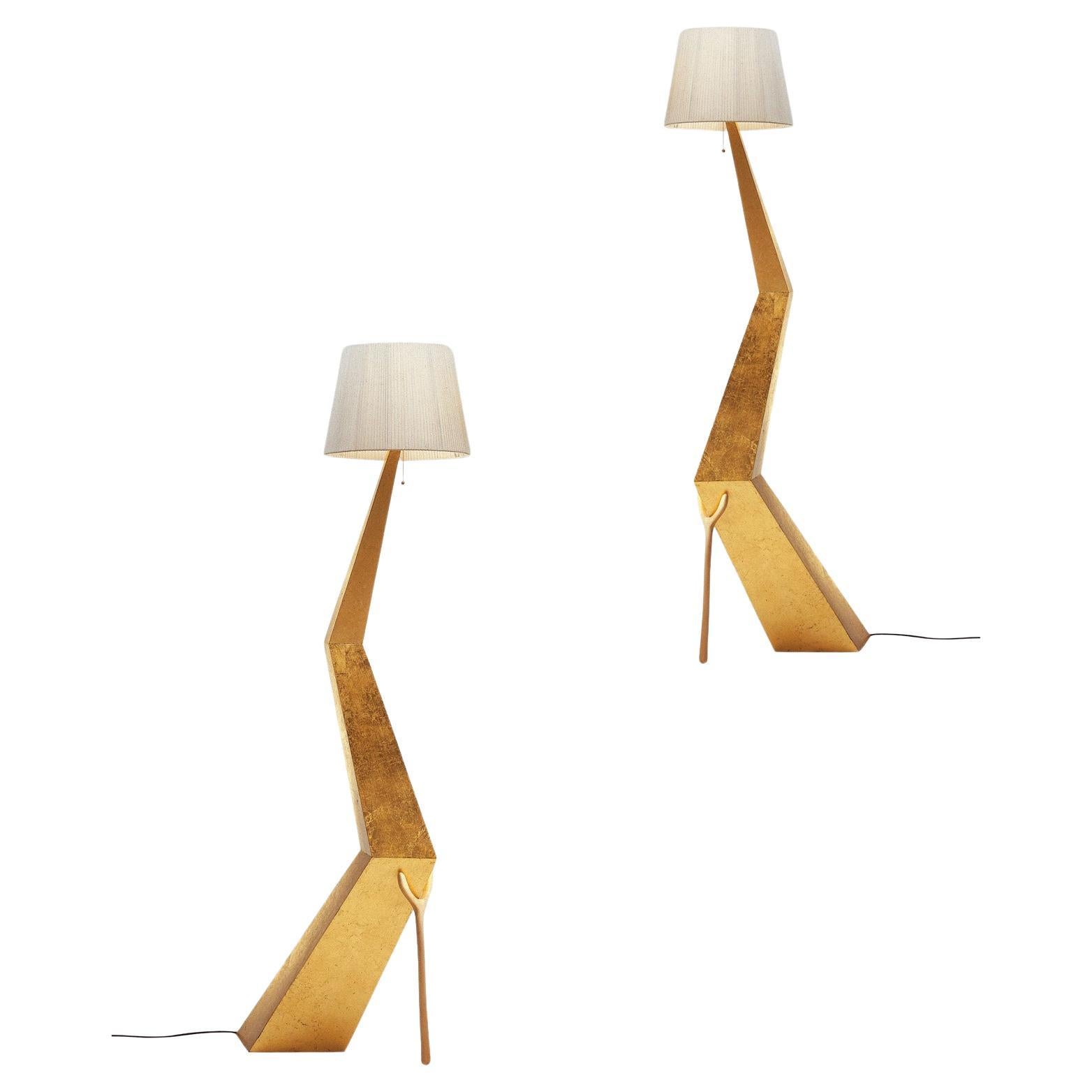 Set of Two Salvador Dali Surrealist Fine Gold Leaf Bracelli Lamp Sculpture For Sale