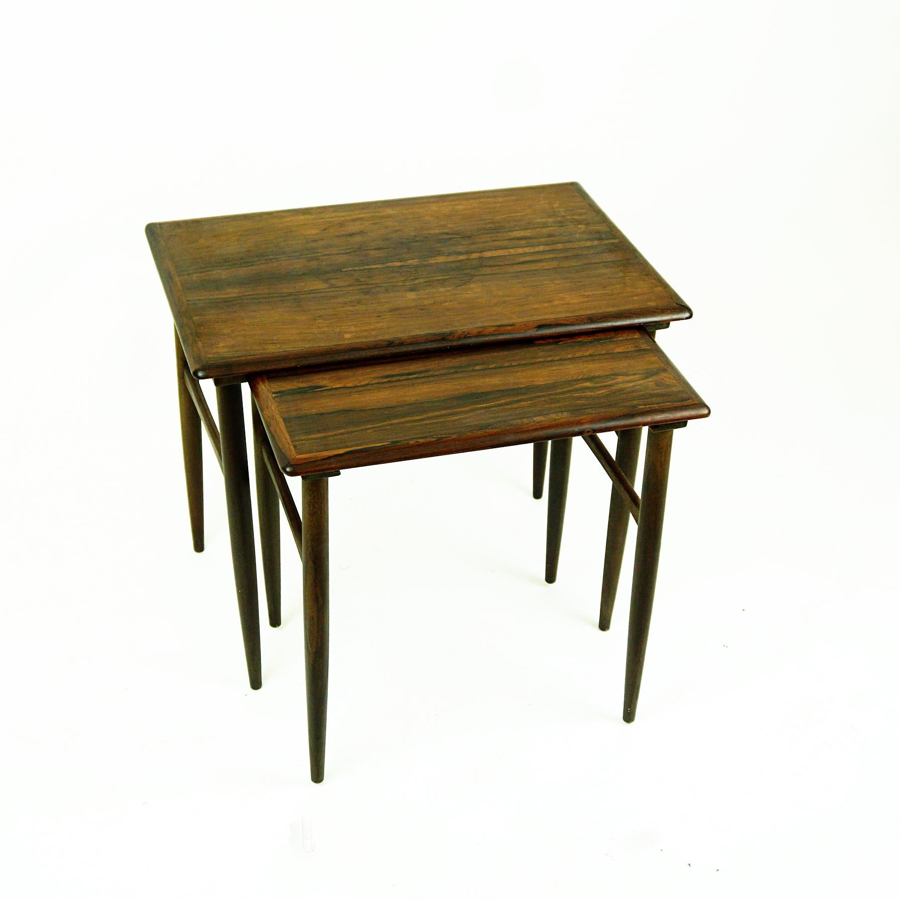 Mid-20th Century Scandinavian Modern Rosewood Nesting Tables by Poul Hundevad Denmark For Sale