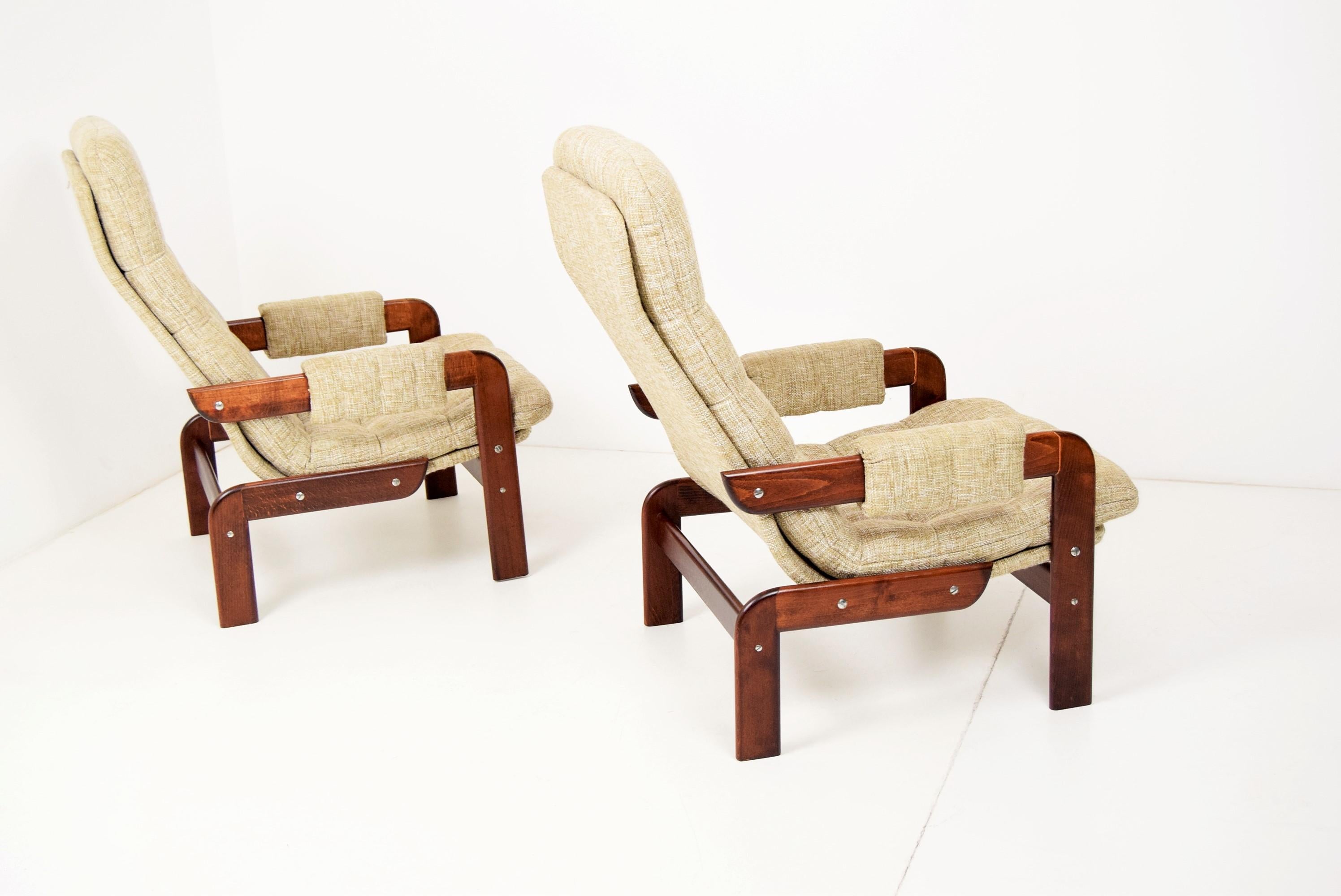 Late 20th Century Set of Two Scandinavian Oak Armchairs, 1970s