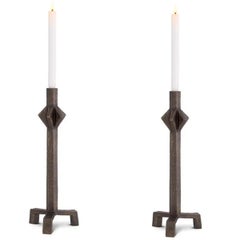 Set Of Two Sculptural Candle Holders In Solid Brass Finish