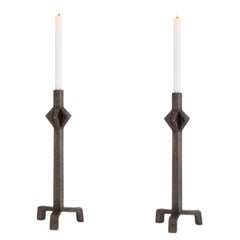 Set Of Two Sculptural Candle Holders In Solid Brass Finish