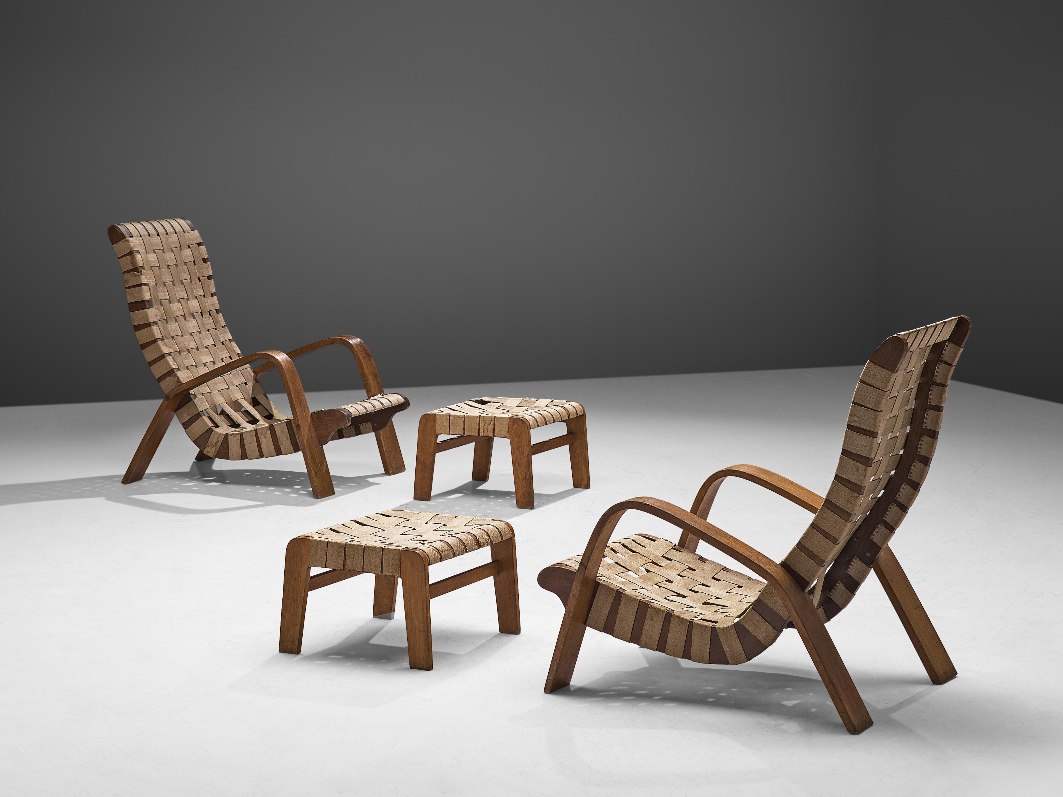 Set of Two Sculptural Lounge Chairs with Ottomans 3