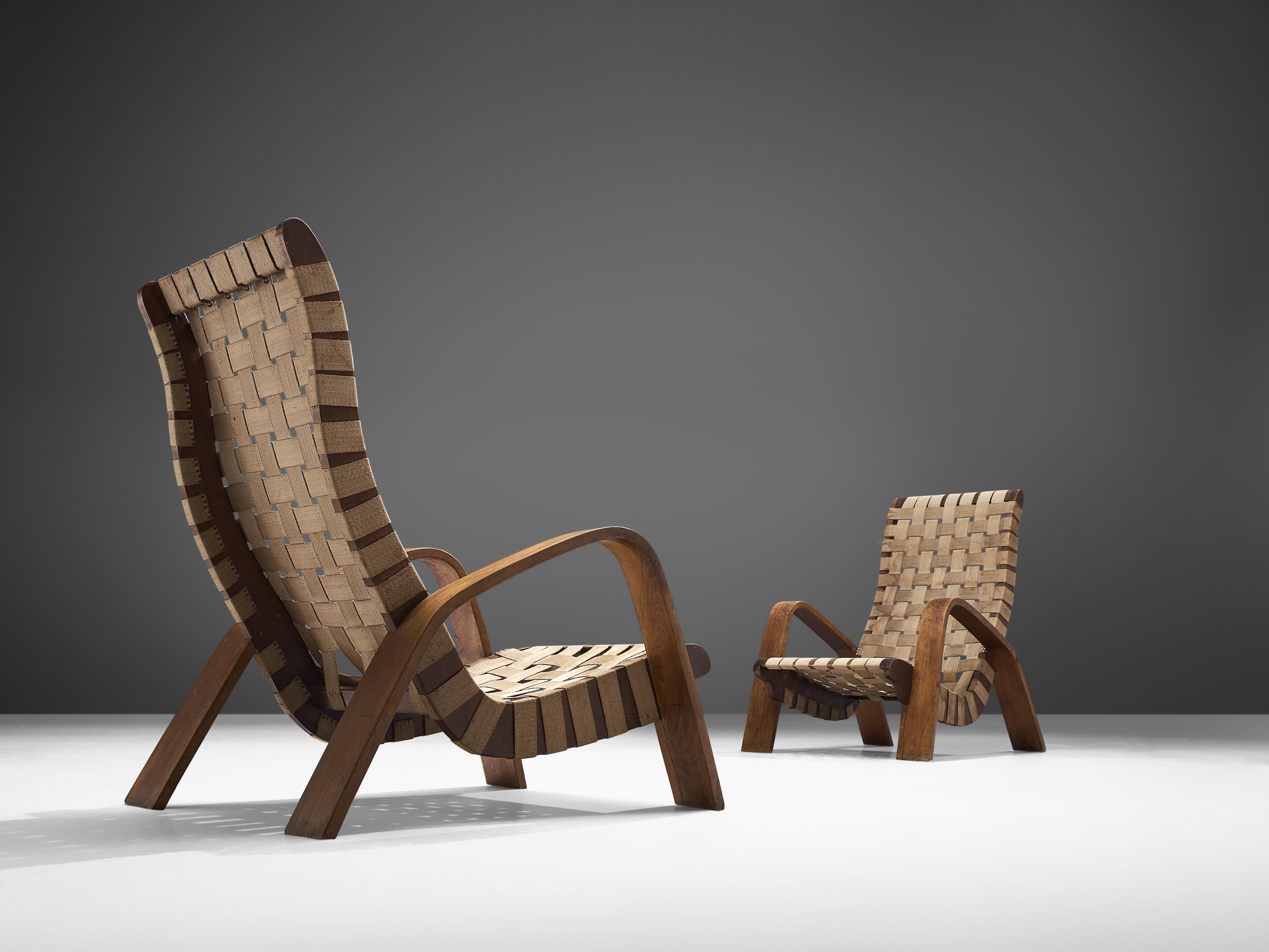 Czech Set of Two Sculptural Lounge Chairs with Ottomans