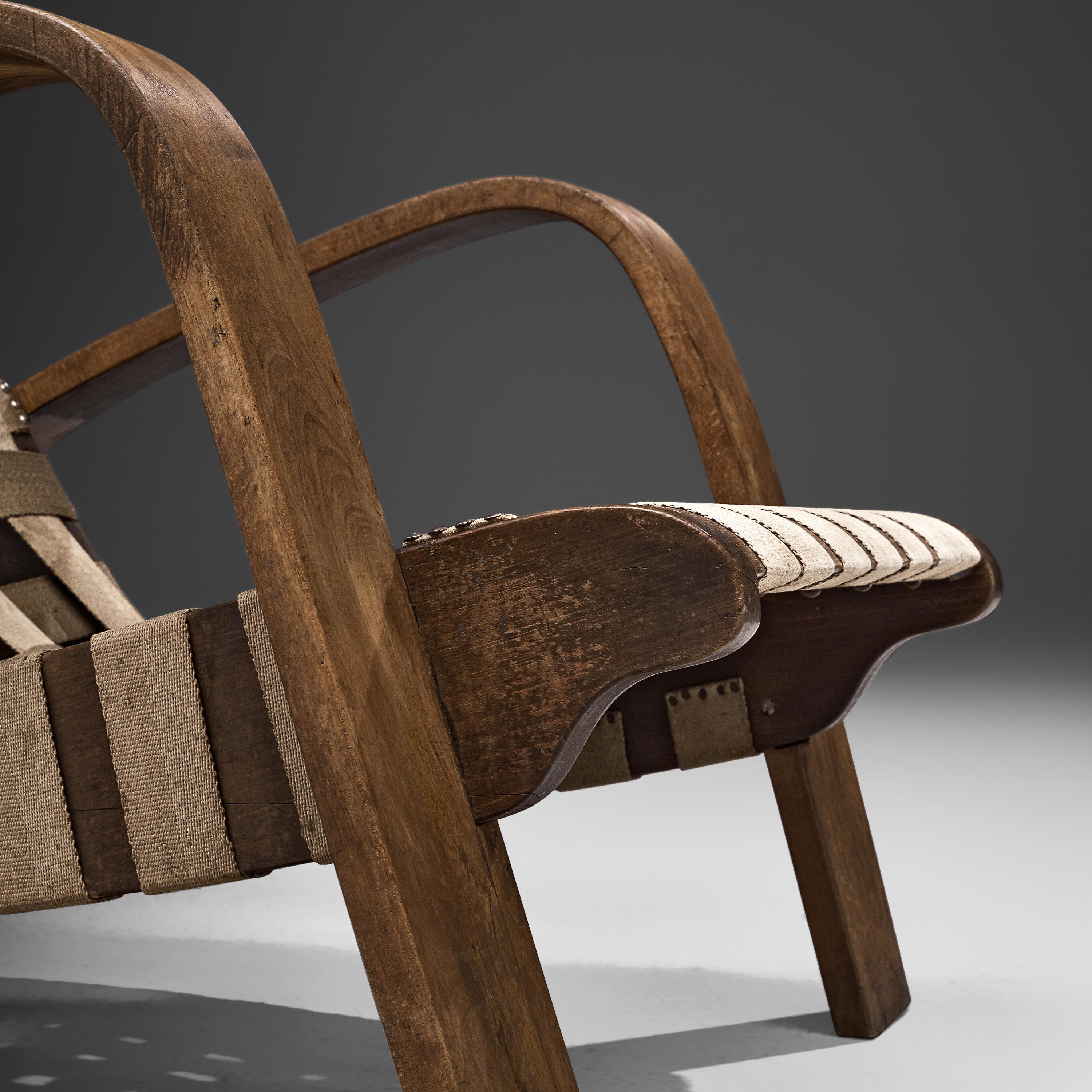 Canvas Set of Two Sculptural Lounge Chairs with Ottomans