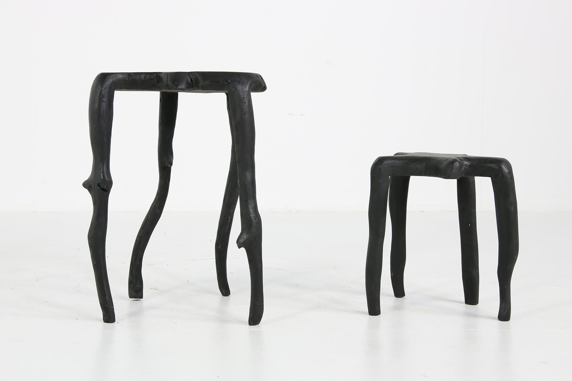 Set of Two Sculptural Wooden Side Tables in Black, Root Wood, Nesting Tables In Good Condition In Hamminkeln, DE