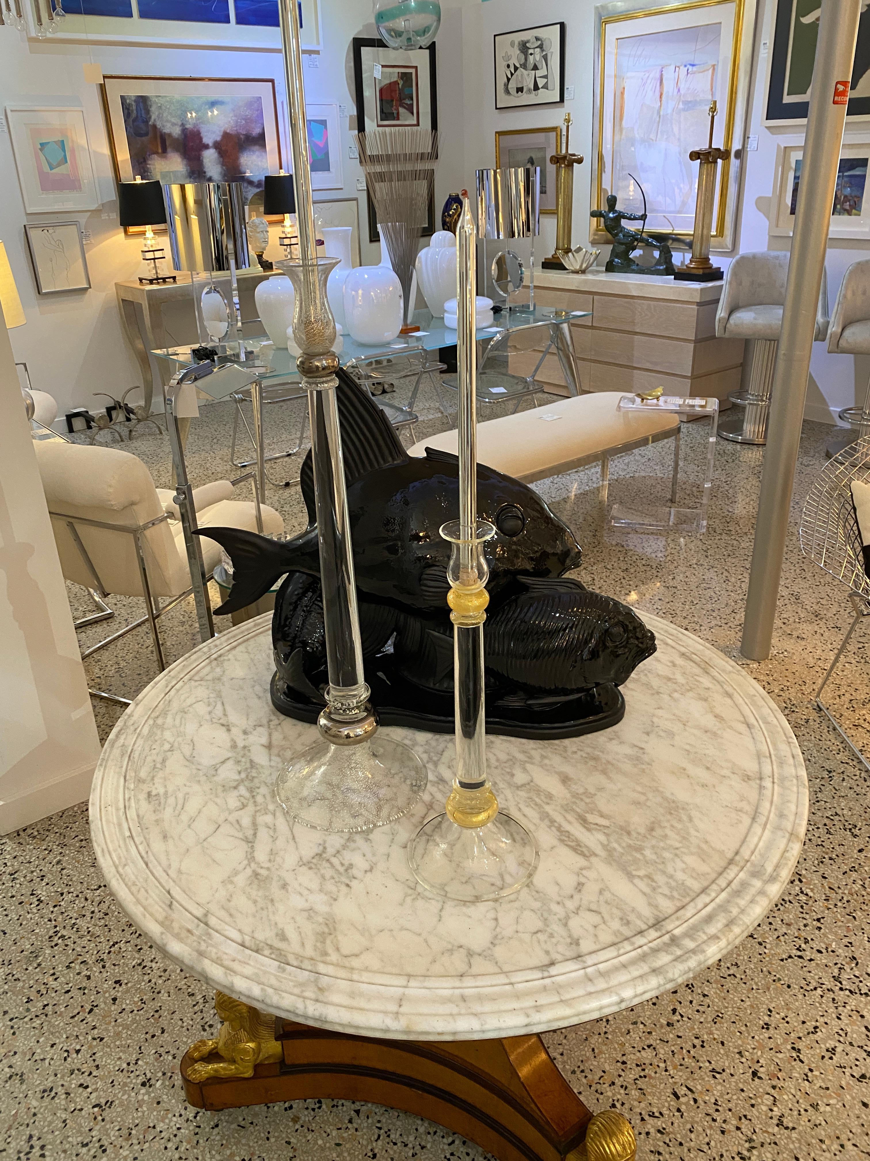Ensemble de deux chandeliers Seguso en verre de Murano en vente 3