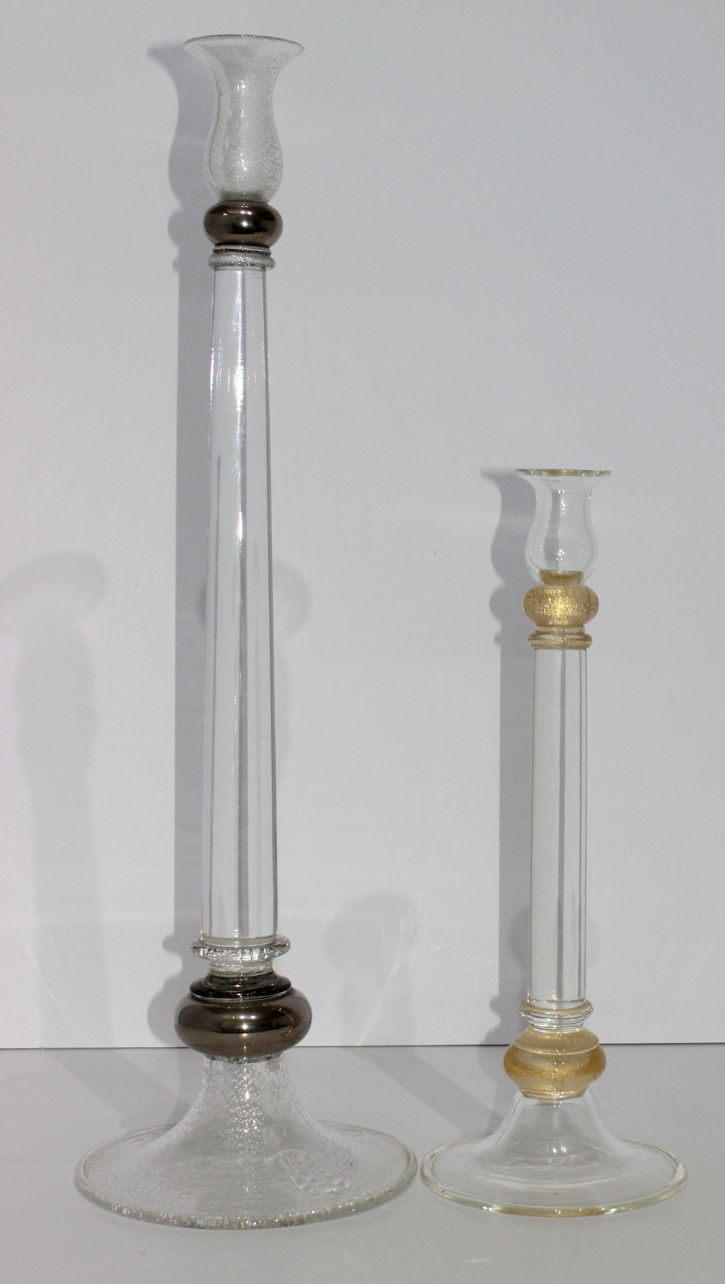 Hand-Crafted Set of Two Seguso Murano Glass Candlesticks For Sale