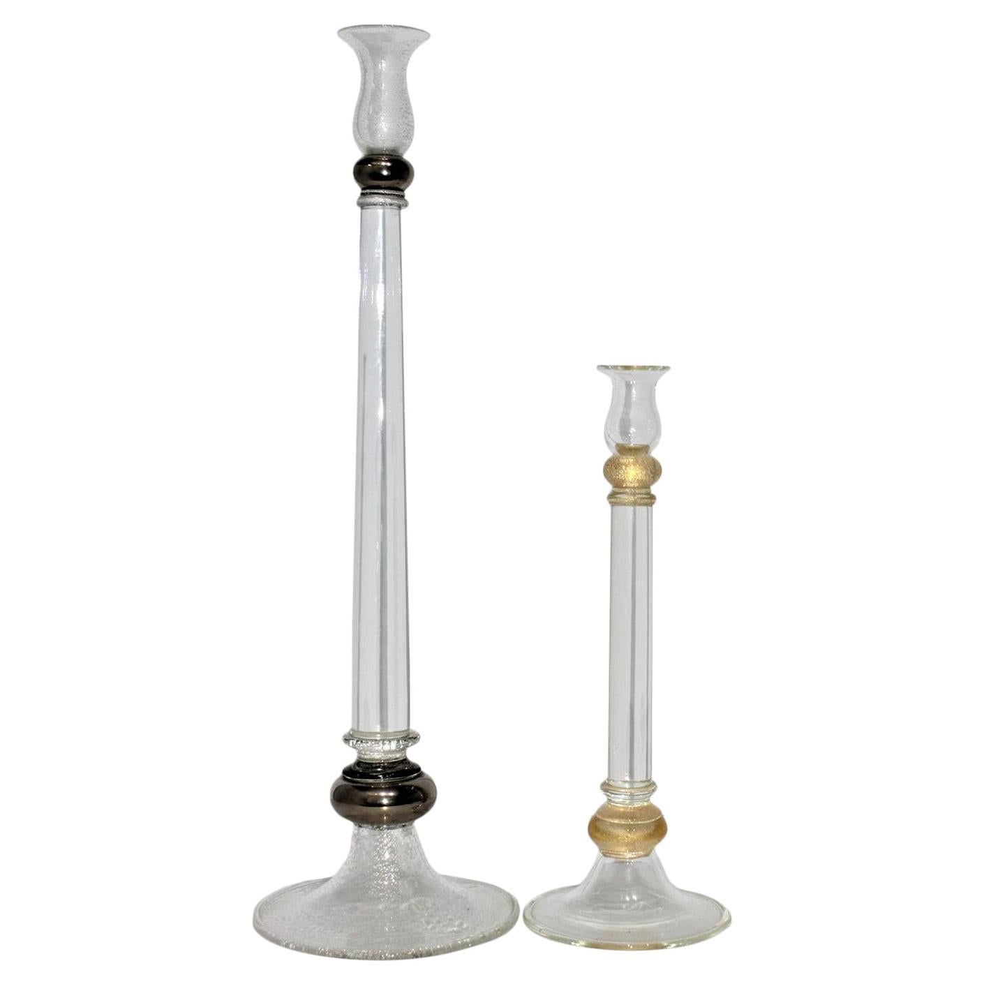 Set of Two Seguso Murano Glass Candlesticks For Sale