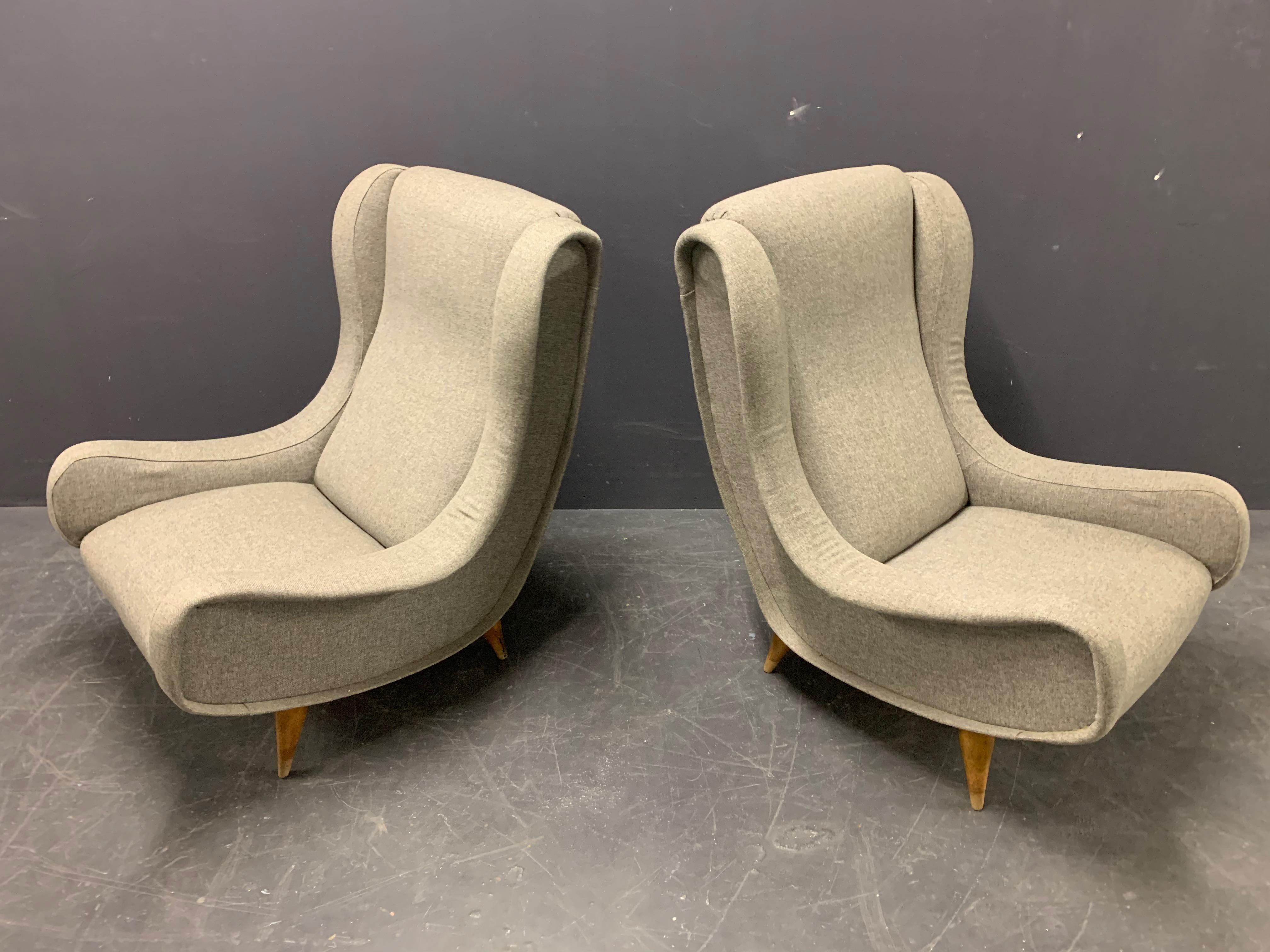 Set of Two Senior Lounge Chairs, Very Rare Wooden Leg Version 8