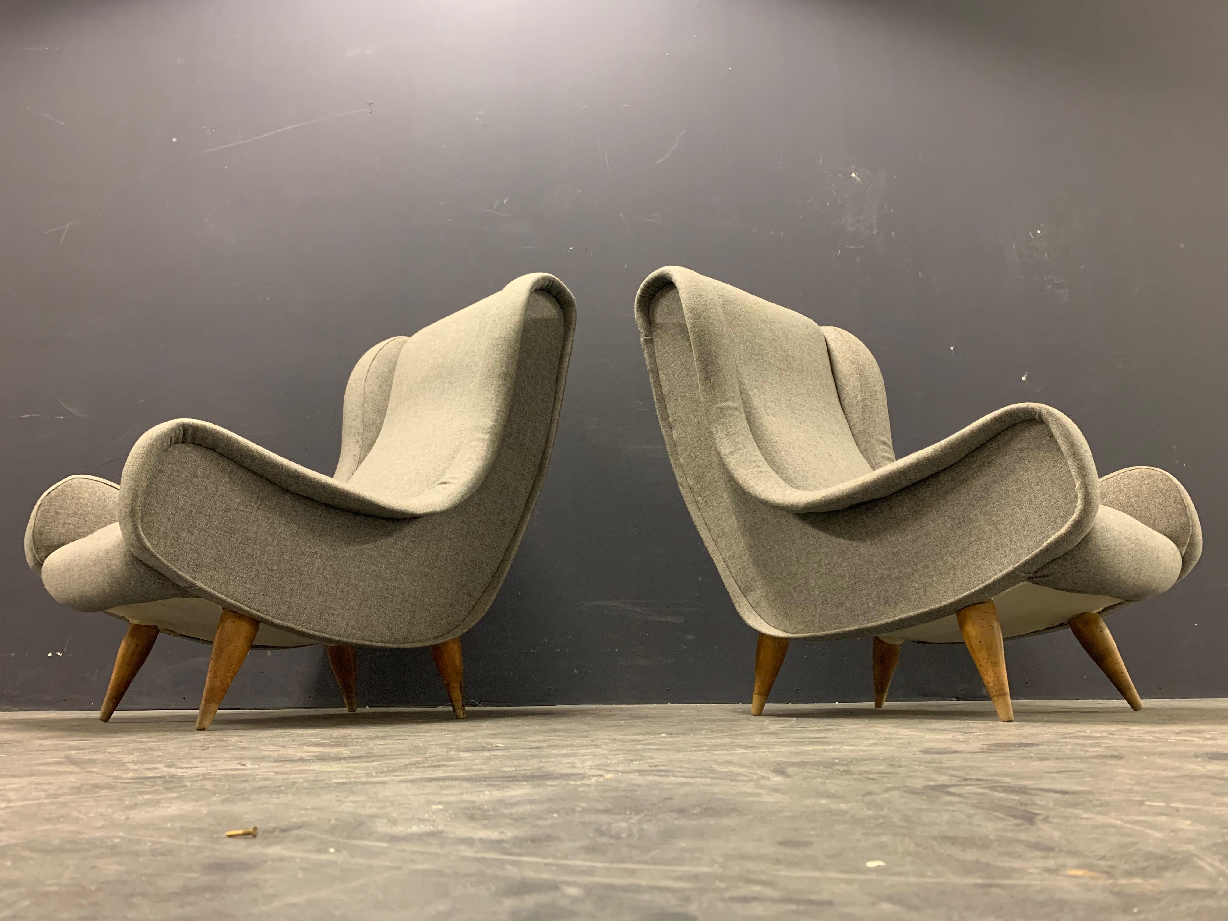 Set of Two Senior Lounge Chairs, Very Rare Wooden Leg Version 9