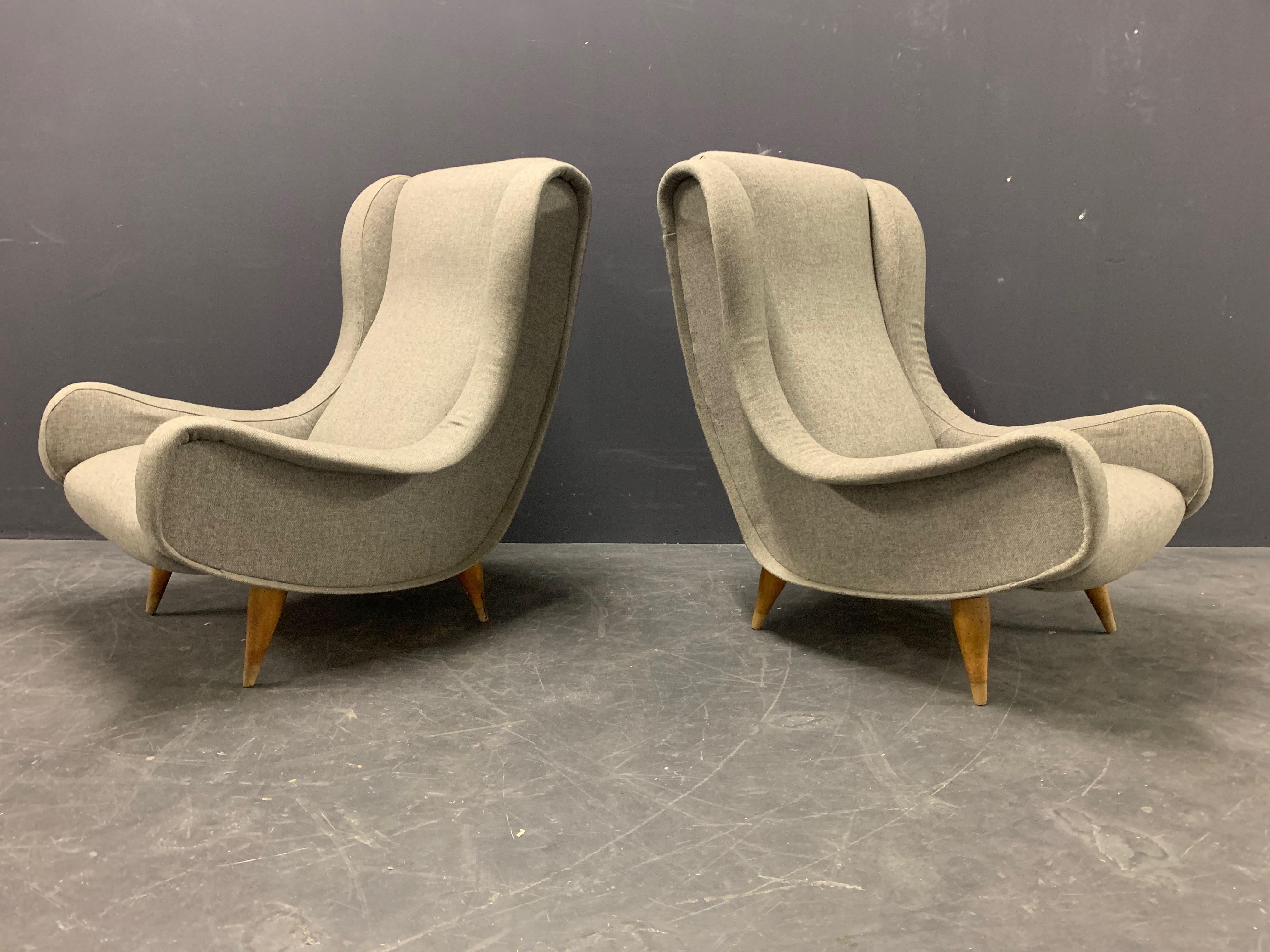 Set of Two Senior Lounge Chairs, Very Rare Wooden Leg Version 10