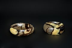 Ensemble de deux bols septariens en gros cristaux jaunes