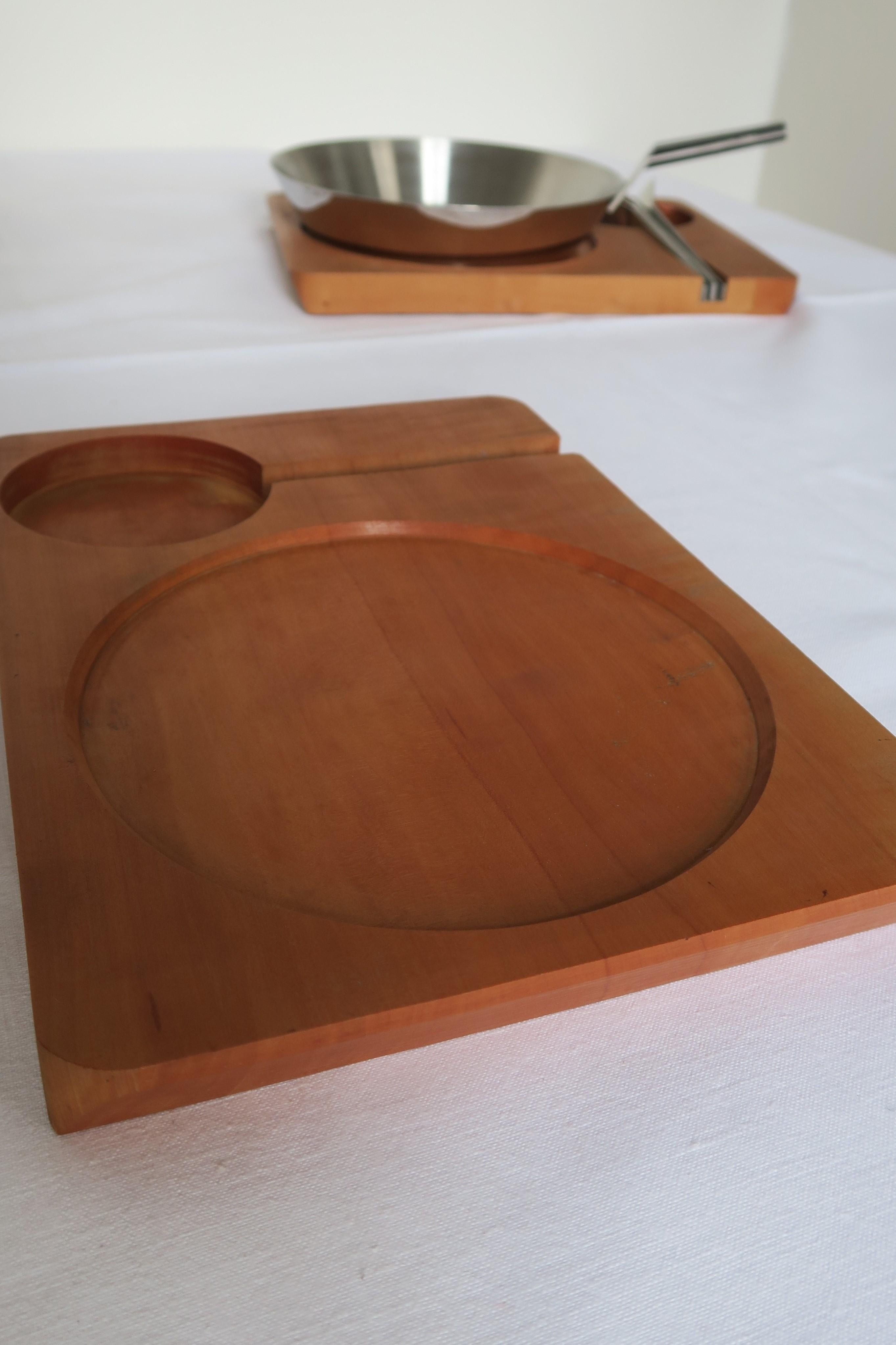 Set of Two Serving Trays with Stainless Steel Pans and Cutlery by Carl Auböck For Sale 5