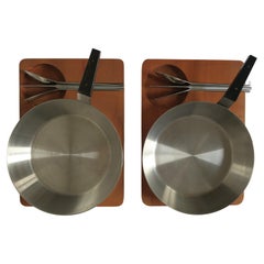 Vintage Set of Two Serving Trays with Stainless Steel Pans and Cutlery by Carl Auböck