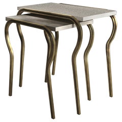 Set of Two Shagreen Nesting Tables with Brass Accents by R&Y Augousti