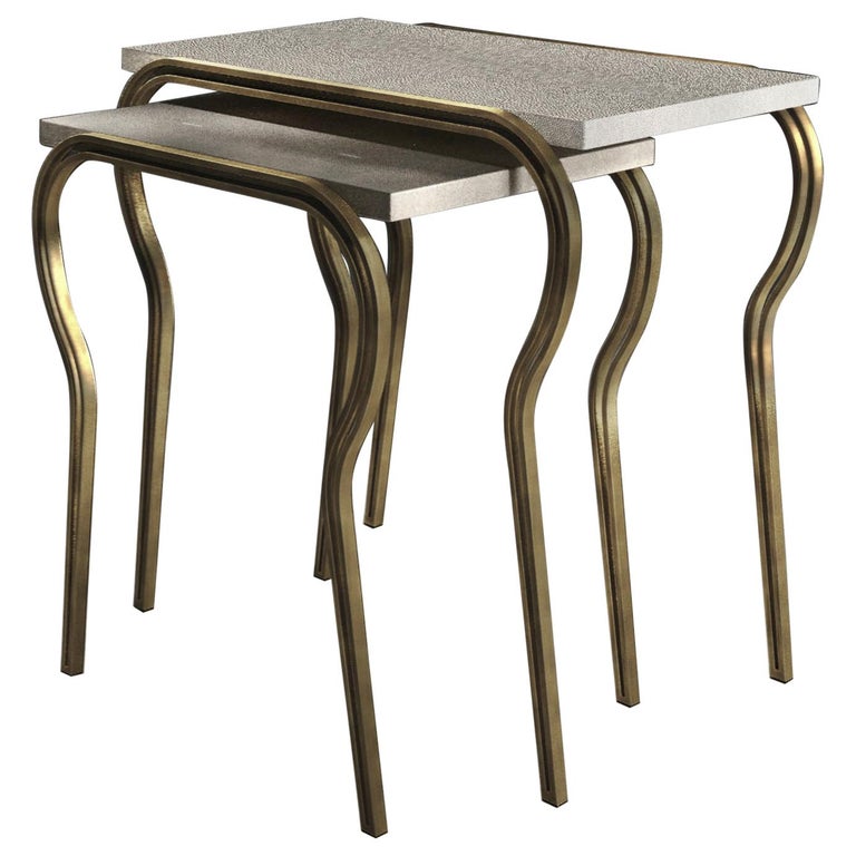 Set of Two Shagreen Nesting Tables with Brass Accents by R&Y Augousti