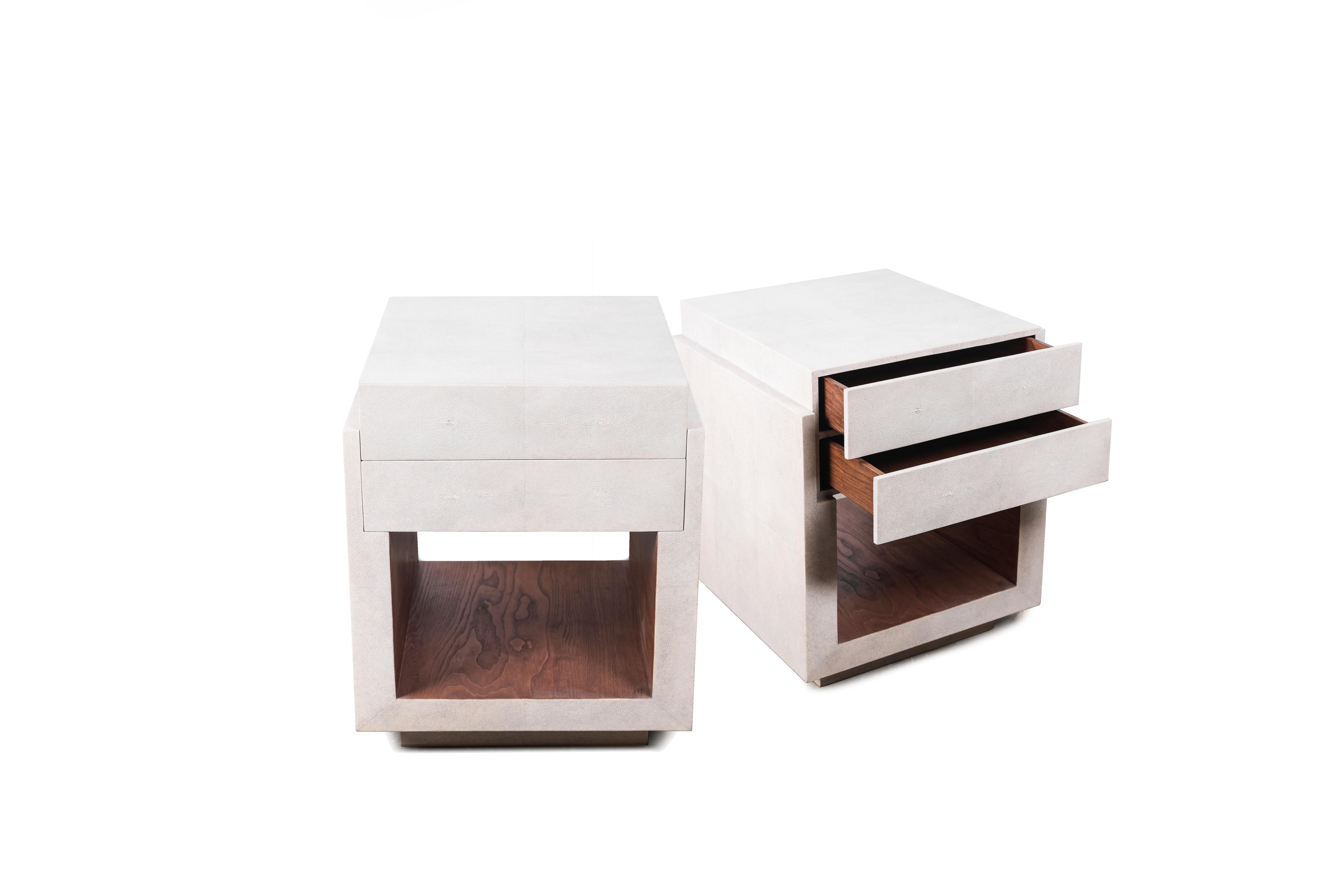 French Set of Two Shagreen Nightstands by R&Y Augousti For Sale