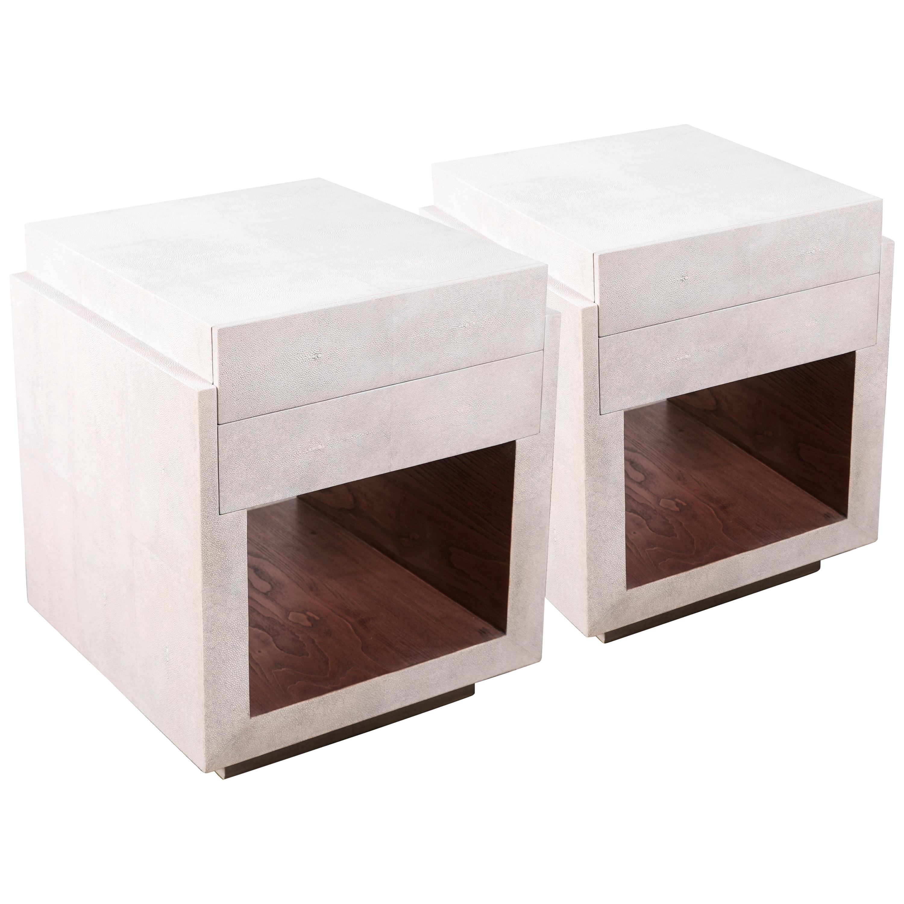 Set of Two Shagreen Nightstands by R&Y Augousti