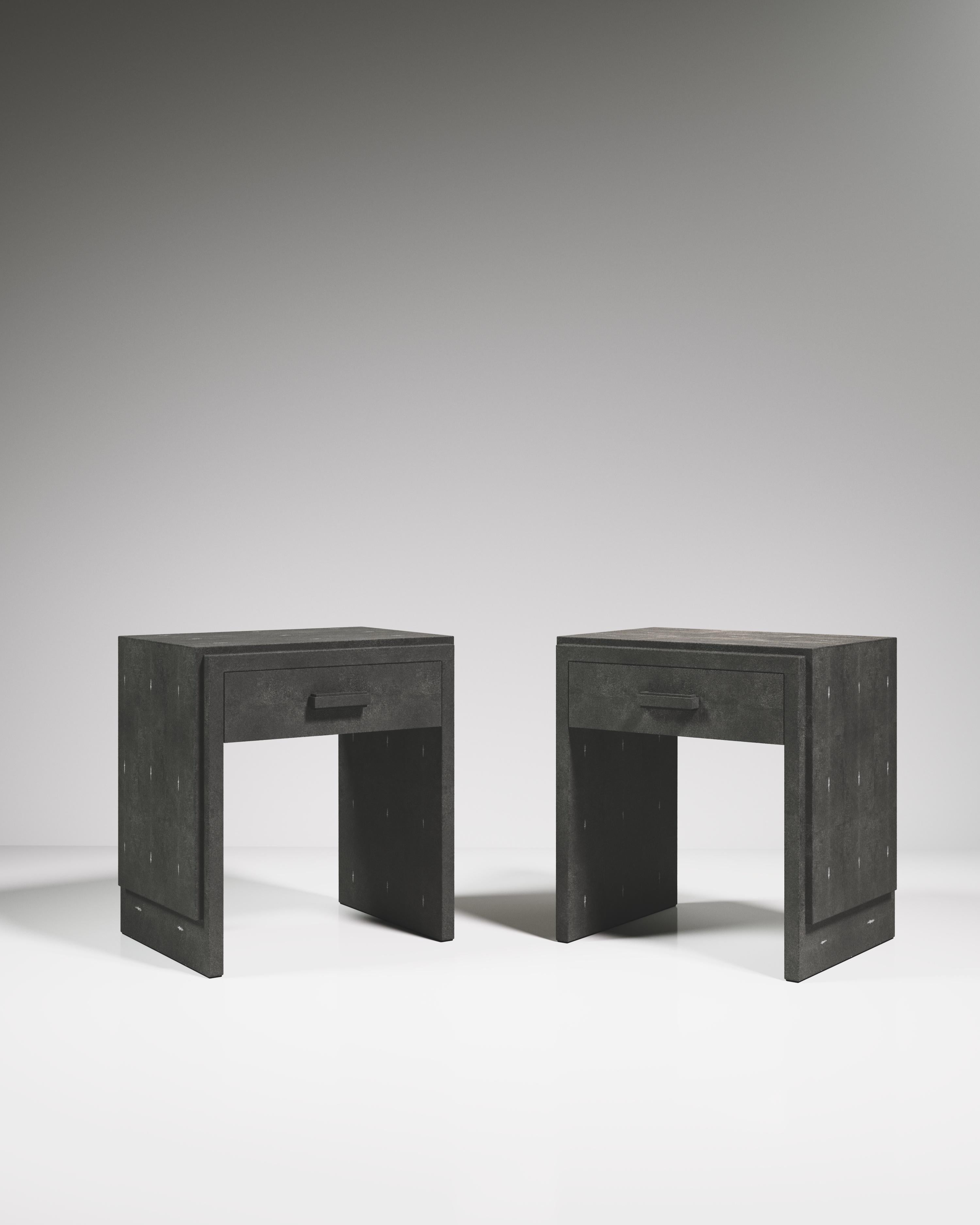 Set of Two Shagreen Nightstands by R&Y Augousti For Sale 1