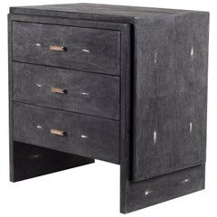 Set of Two Shagreen Nightstands with Beveled Drawers by R&Y Augousti