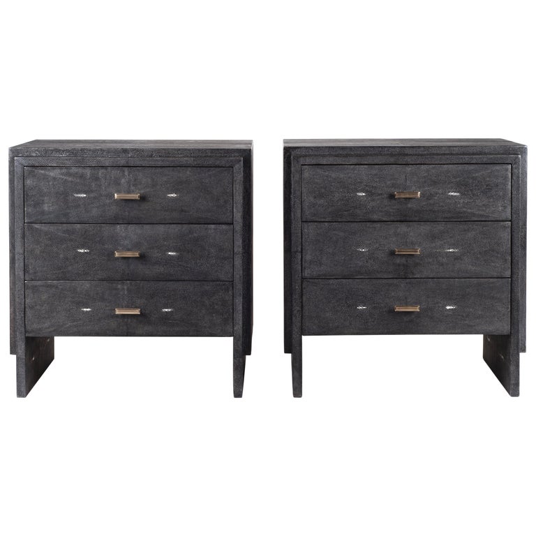Set Of Two Shagreen Nightstands With Beveled Drawers By R Y Augousti For Sale At 1stdibs