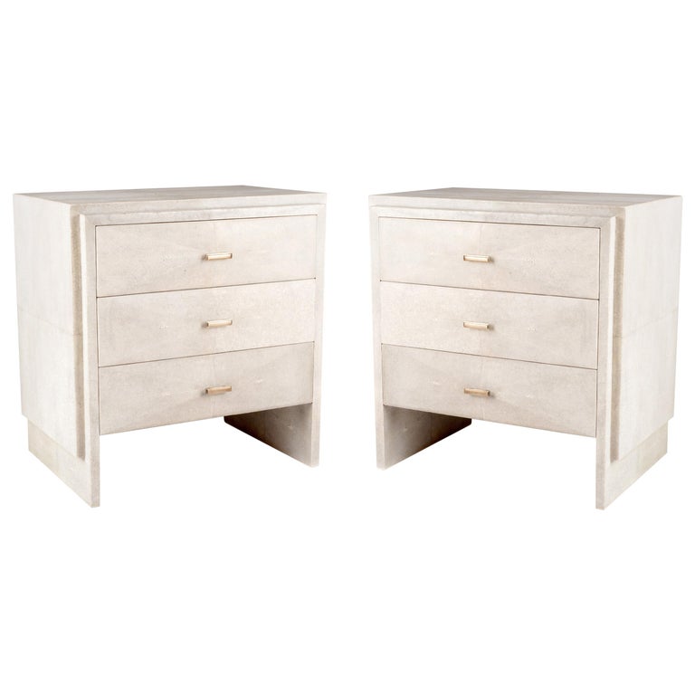 Set of Two Shagreen Nightstands with beveled drawers by R&Y Augousti For Sale