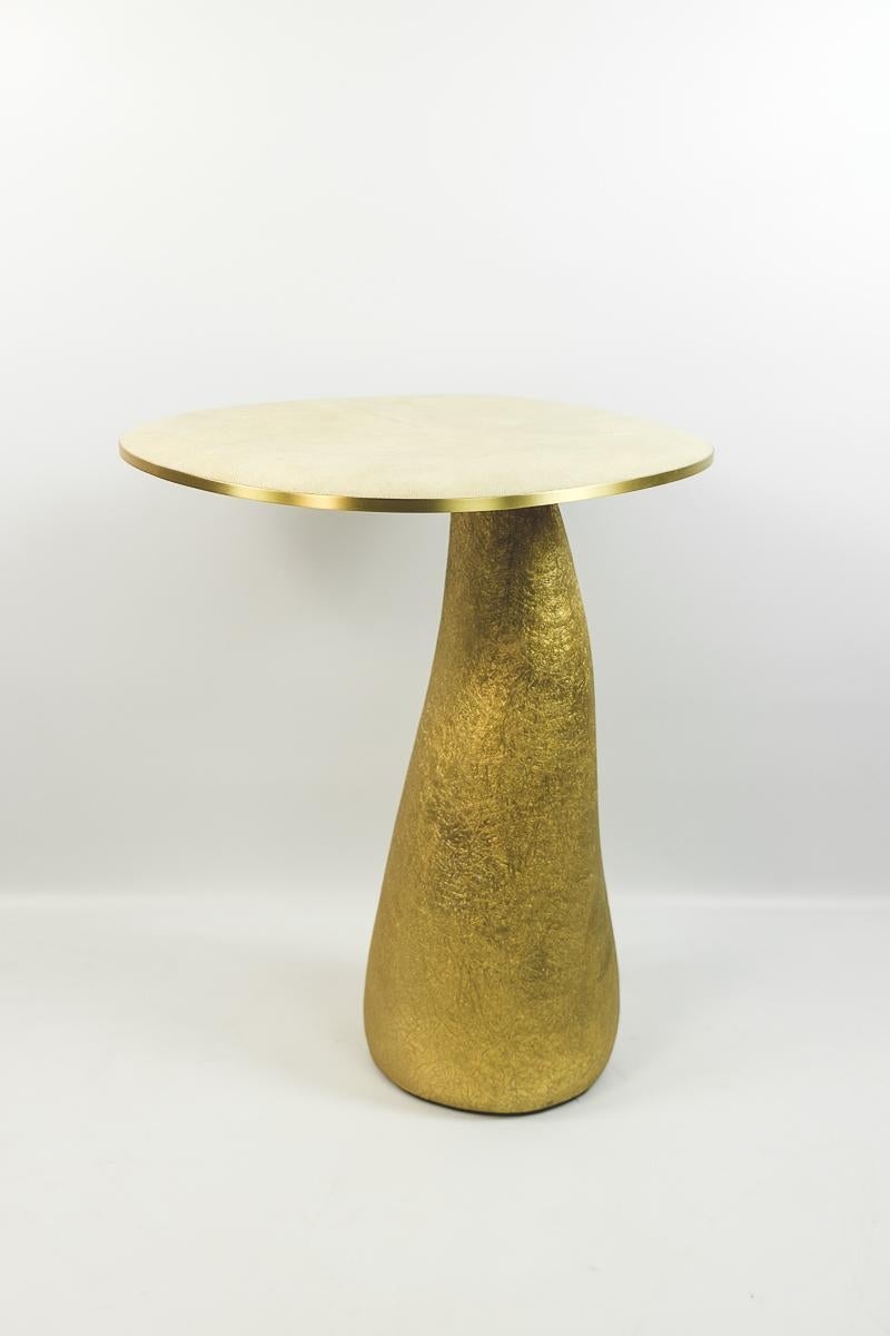 French Set of Two Shagreen Side Tables with a Gilded Base For Sale