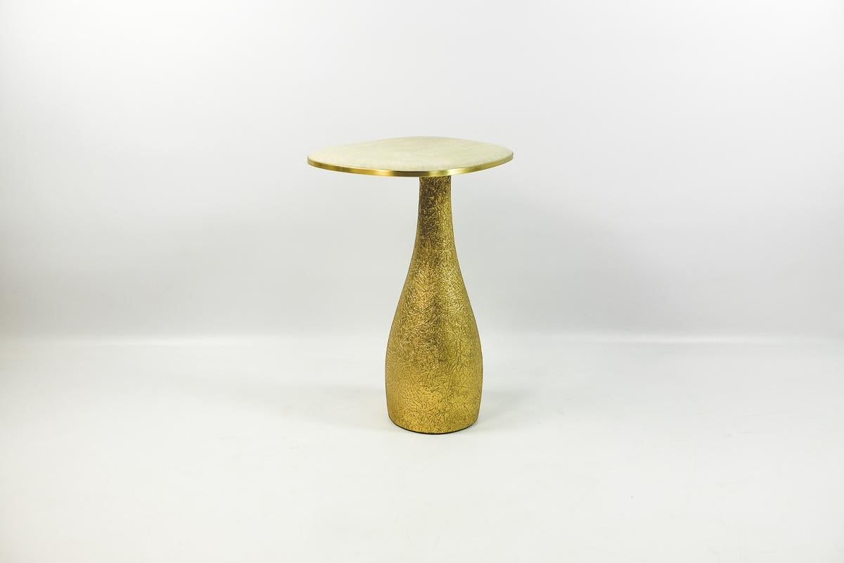 Brass Set of Two Shagreen Side Tables with a Gilded Base For Sale